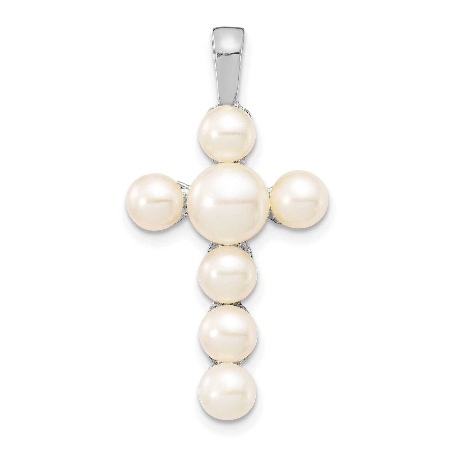 4-5mm and 5-6mm White Button Cultured Freshwater Pearl Cross Pendant 14k White Gold XPW5296