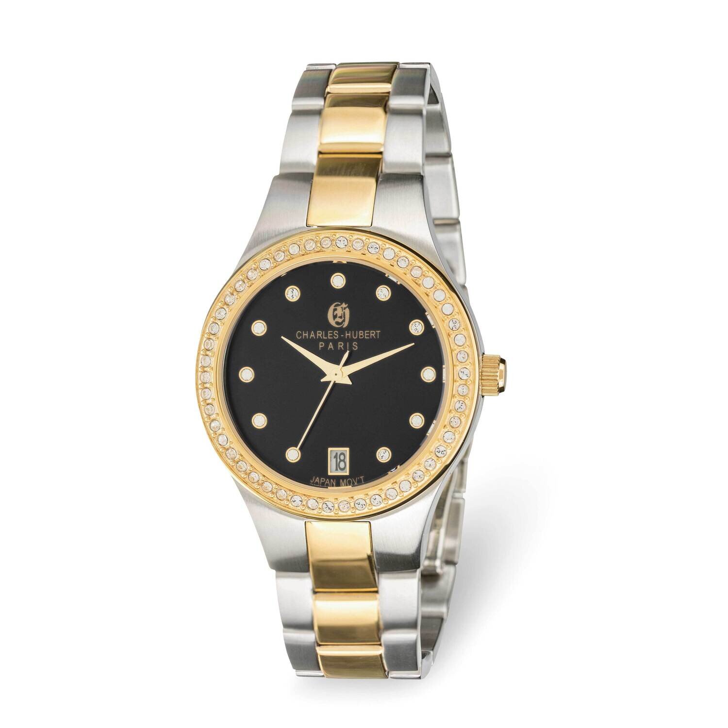 Charles Hubert Ladies 2-Tone Black Dial Watch Stainless Steel XWA6351