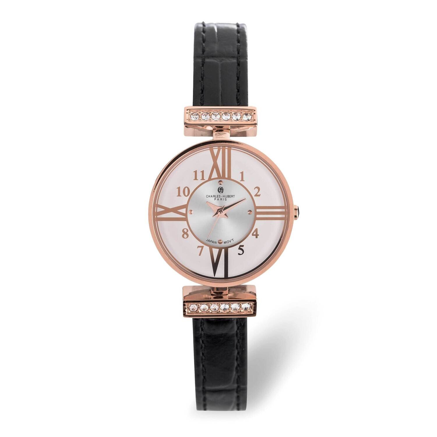 Charles Hubert Ladies Rose Ip-Plated White Dial Watch Stainless Steel XWA6358