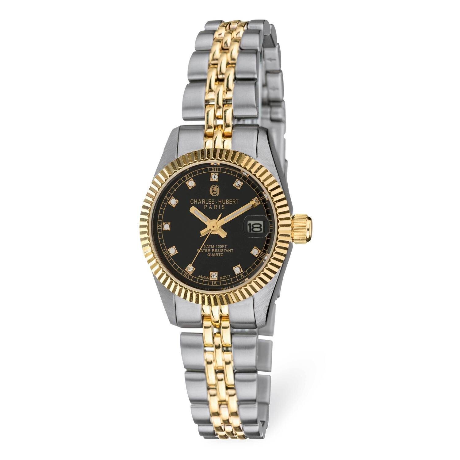 Charles Hubert Ladies Two-Tone Black Dial Watch Stainless Steel XWA6363