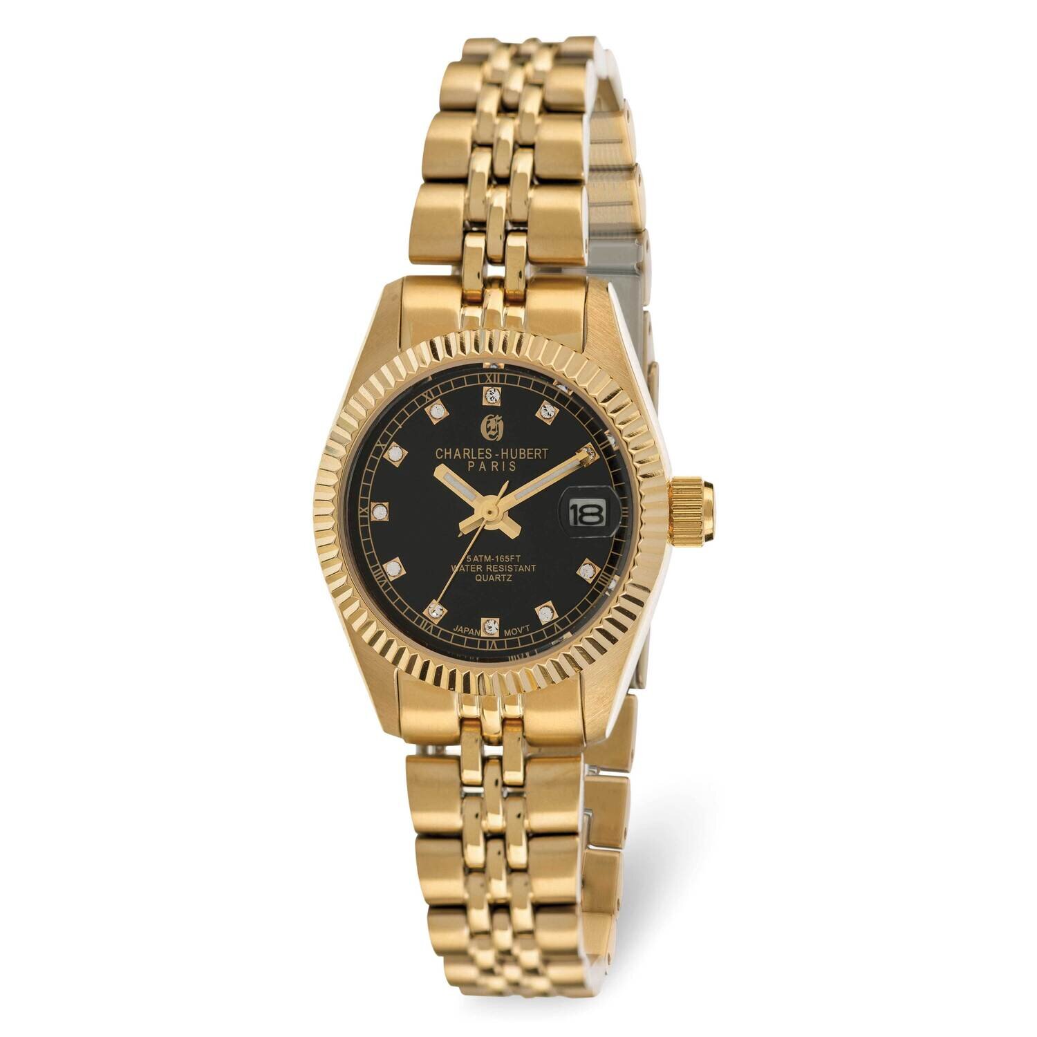 Charles Hubert Ladies Gold Plated Black Dial Watch Stainless Steel XWA6365
