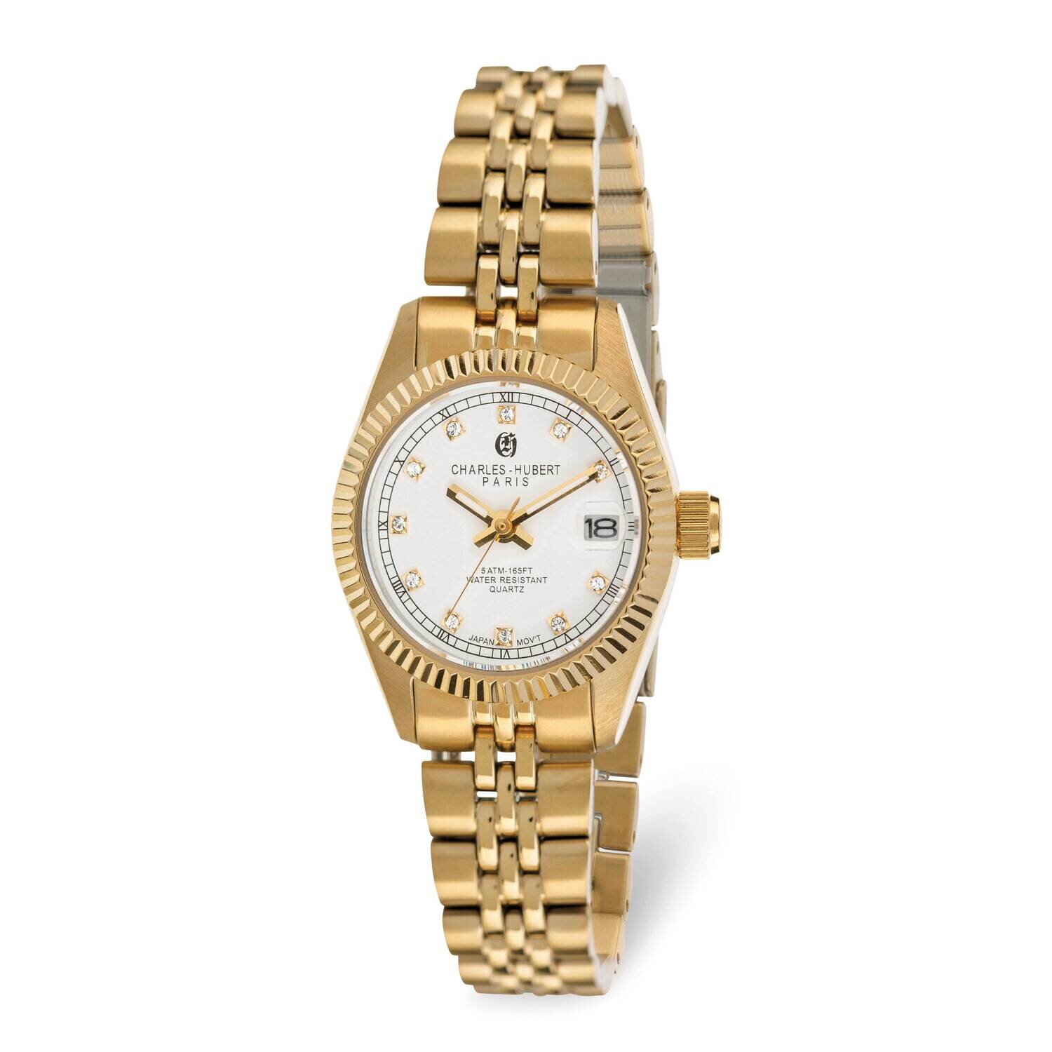 Charles Hubert Ladies Gold Plated White Dial Watch Stainless Steel XWA6366