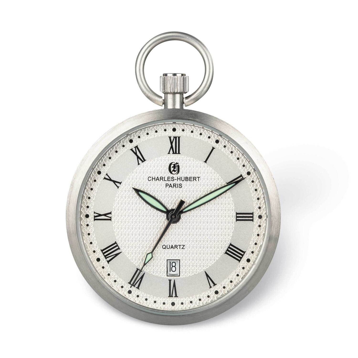 Charles Hubert Open Face Off-White Dial Pocket Watch Stainless Steel XWA6373