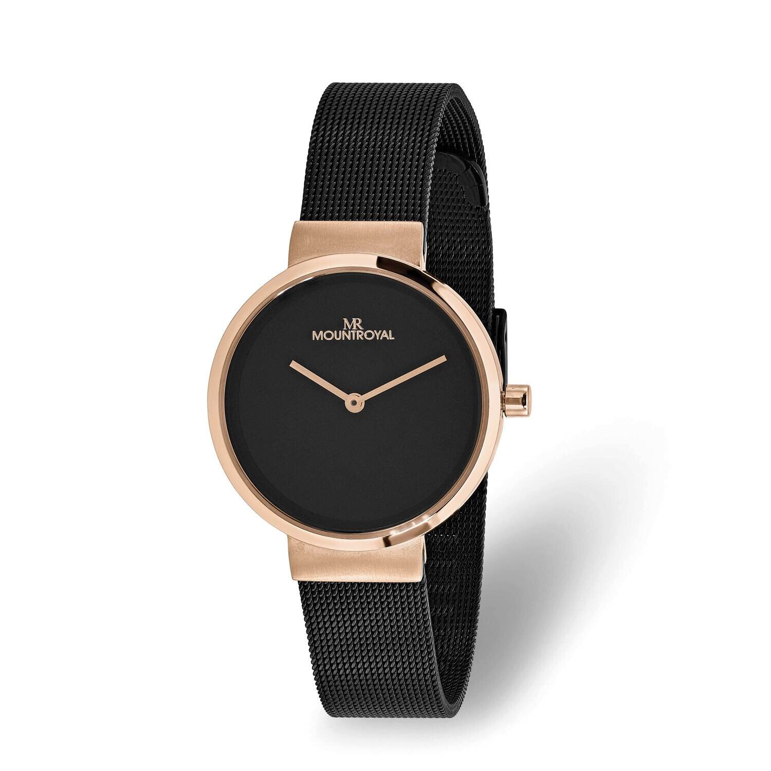 Ladies Mountroyal Rose-Tone Black Dial Watch Stainless Steel XWA6402