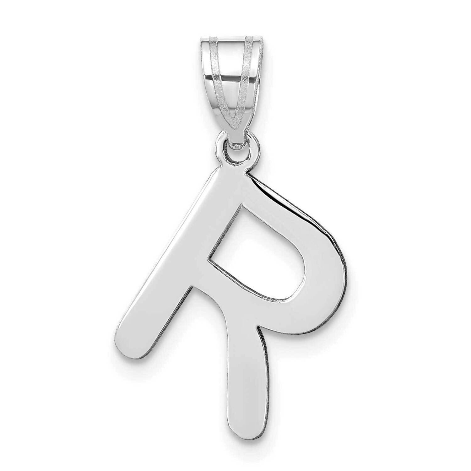 Bubble Letter R Initial Pendant 14k White Gold Polished YC1441WR
