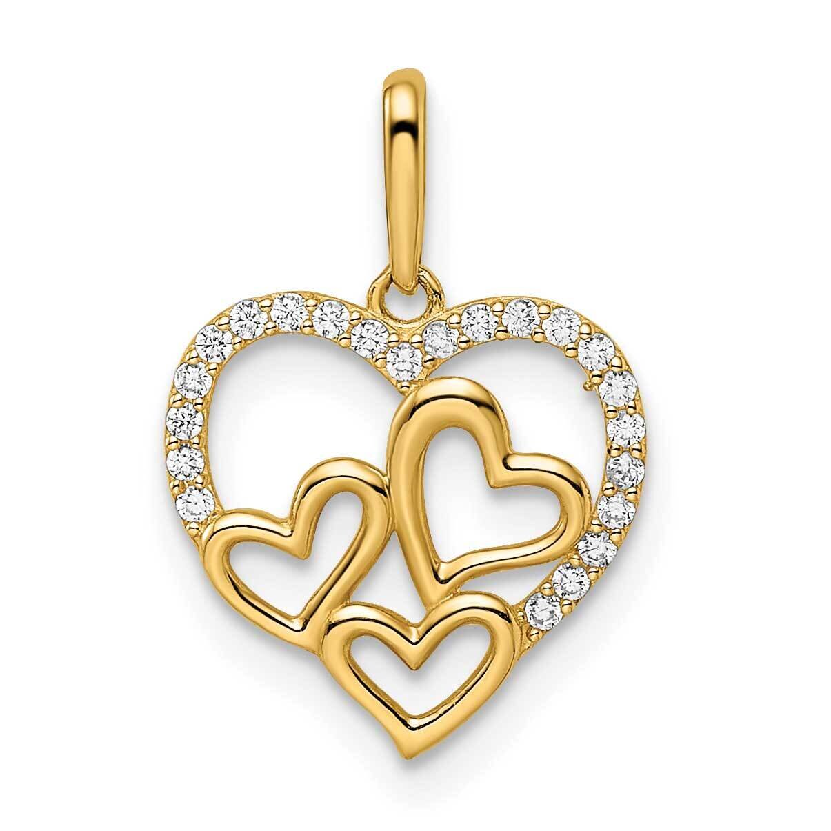 Hearts Pendant 14k Gold CZ Diamond YC1483