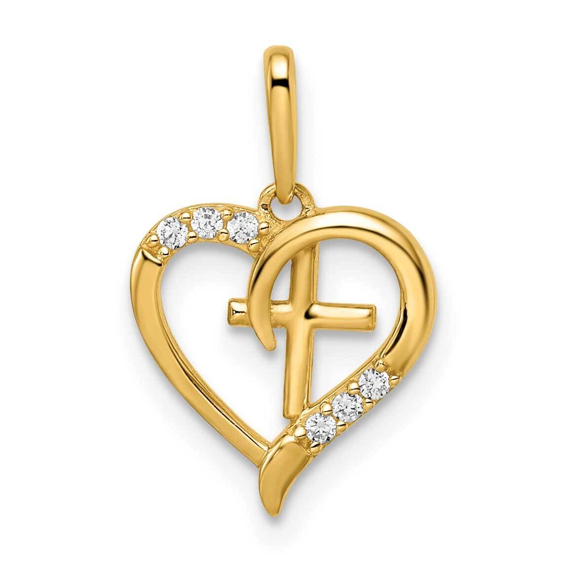 Heart with Cross Pendant 14k Gold CZ Diamond YC1488