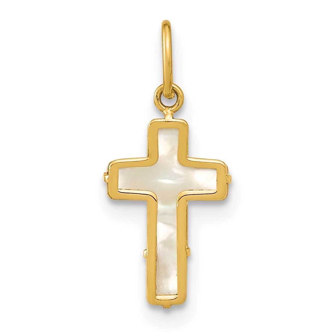 Mother Of Pearl Cross Pendant 14k Gold Polished YC1494