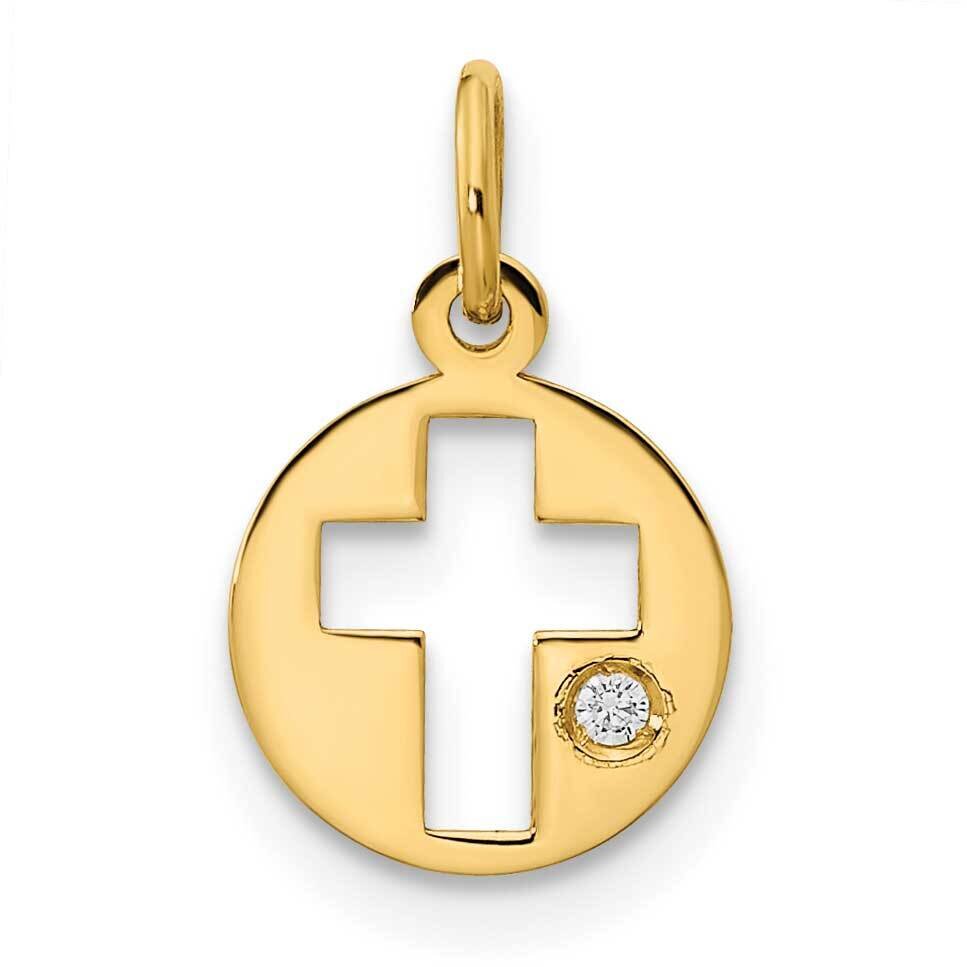 CZ Diamond Circle Cross Pendant 14k Gold Polished YC1496