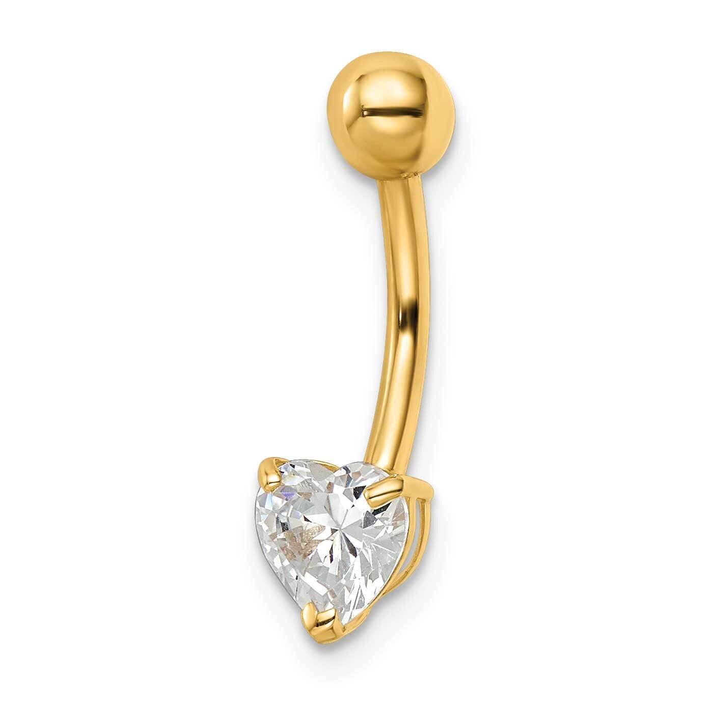 Heart Shaped CZ Diamond Belly Ring 14k Gold BD206