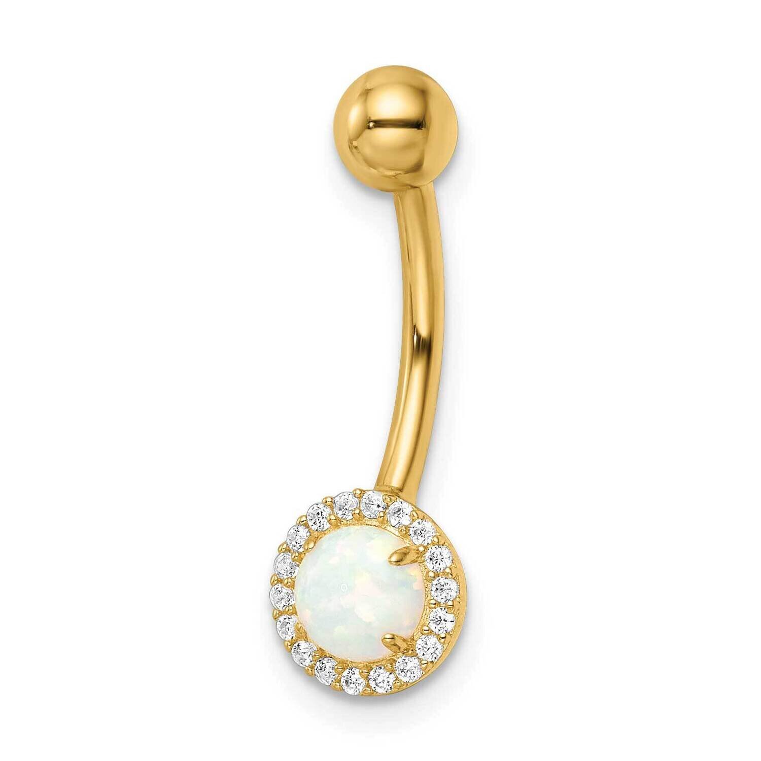 Created Opal and CZ Diamond Belly Ring 14k Gold BD207
