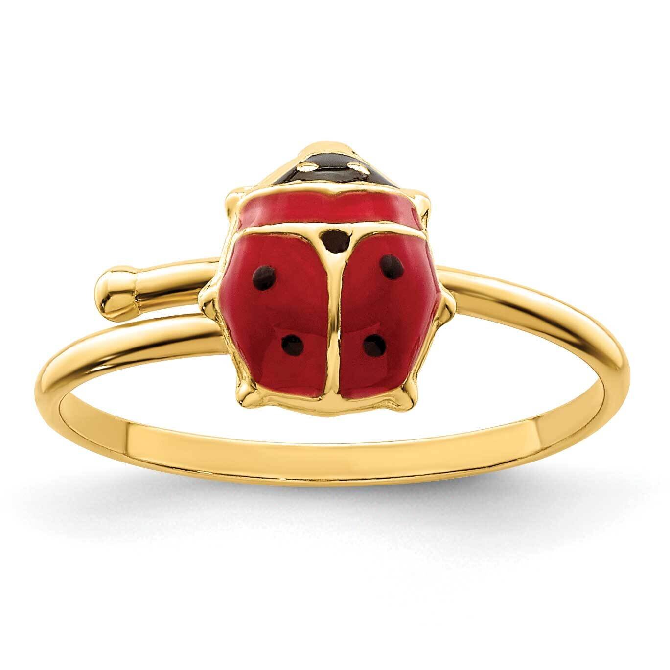 Enameled Ladybug Adjustable Ring 14k Gold Polished GK1156