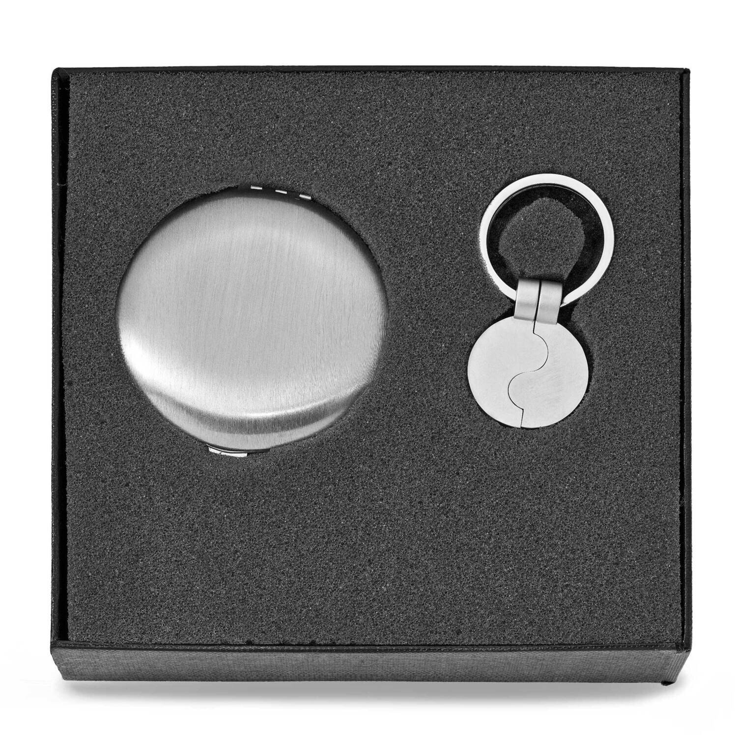 Satin Compact Mirror & Key Ring Set Silver-tone GM20798