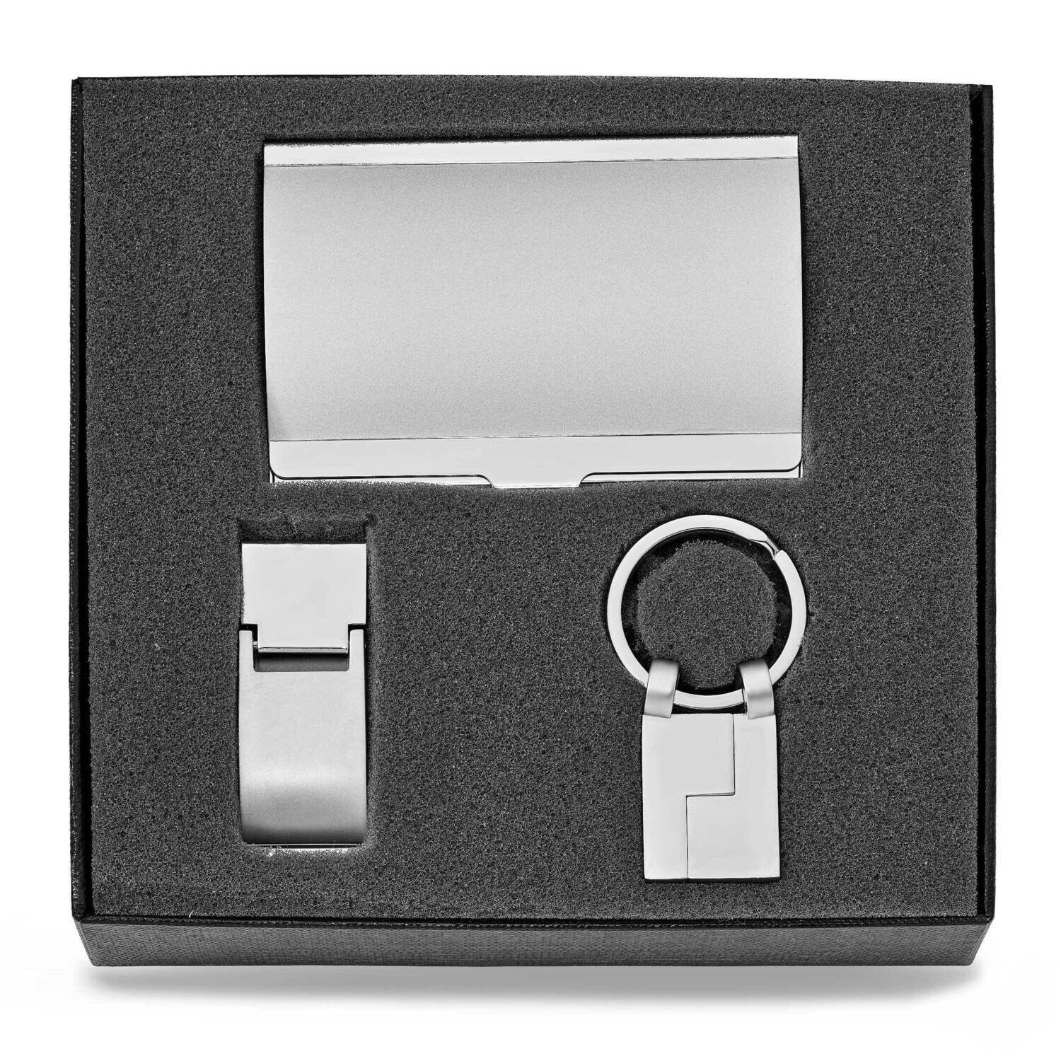 Money Clip, Card Case, & Key Ring Set Silver-tone GM20803