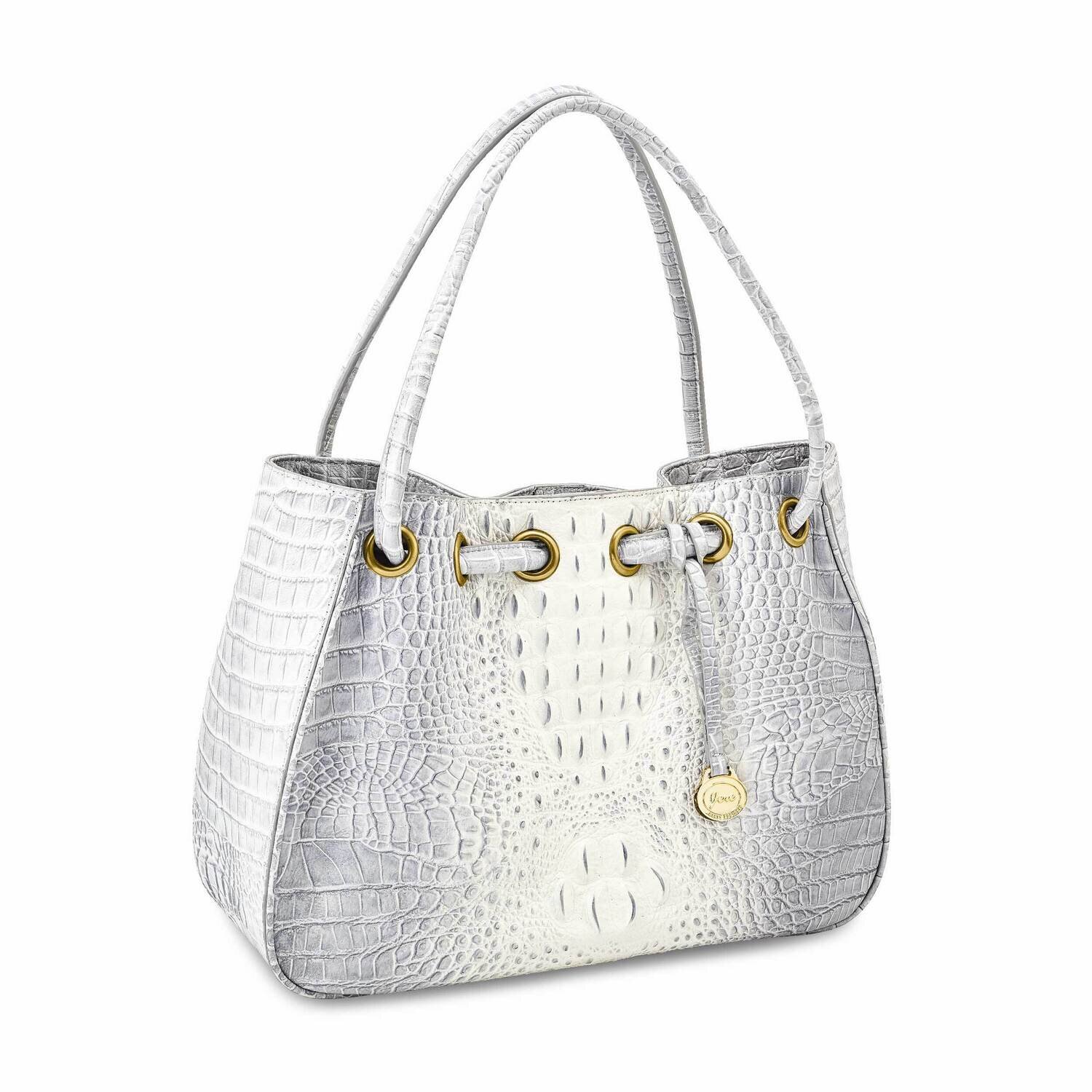 Top Grain Leather Croc Texture Silver Drawstring Handbag JLL102-SL