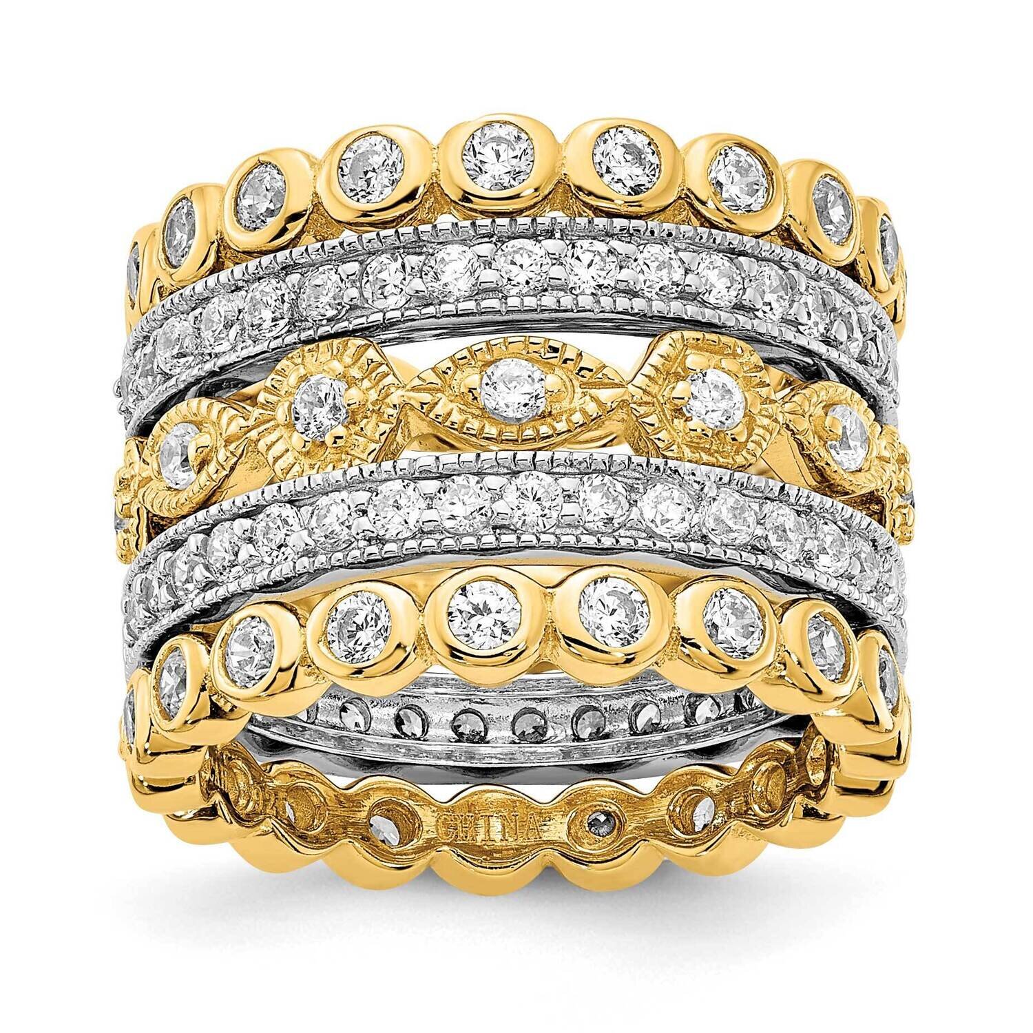 Cheryl M 2 3 Gold-Plated CZ Diamond 5 Piece Ring Set Sterling Silver Rhodium-plated QCM1495-5