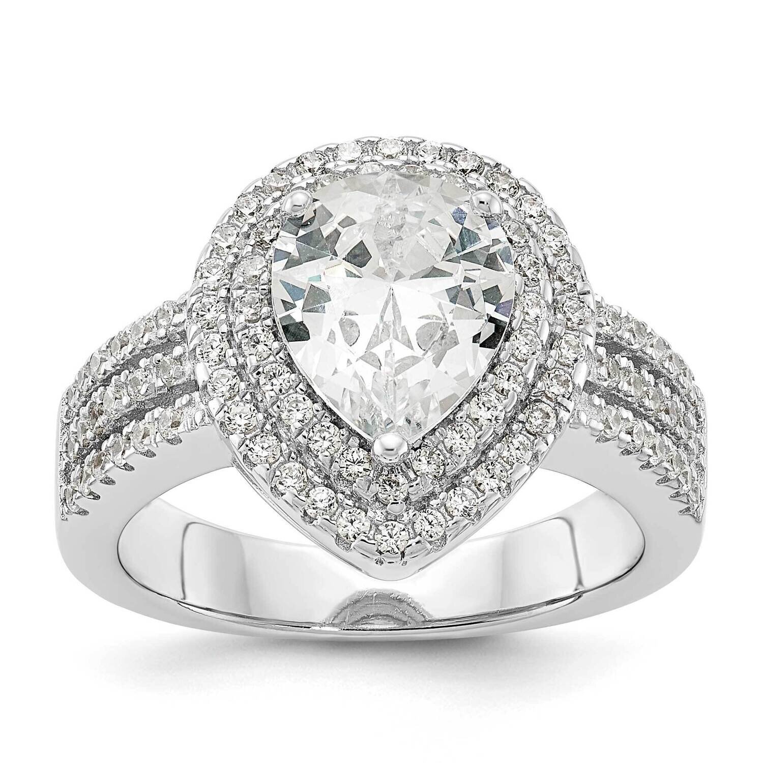 Cheryl M Rhodium-Plated Fancy Pear CZ Diamond Ring Sterling Silver QCM1570-6