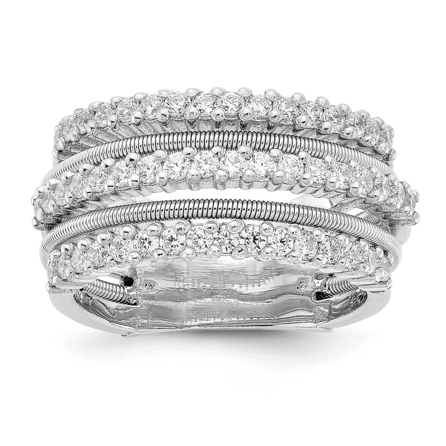 Cheryl M Rhodium-Plated CZ Diamond Textured and Layered Ring Sterling Silver QCM1572-6