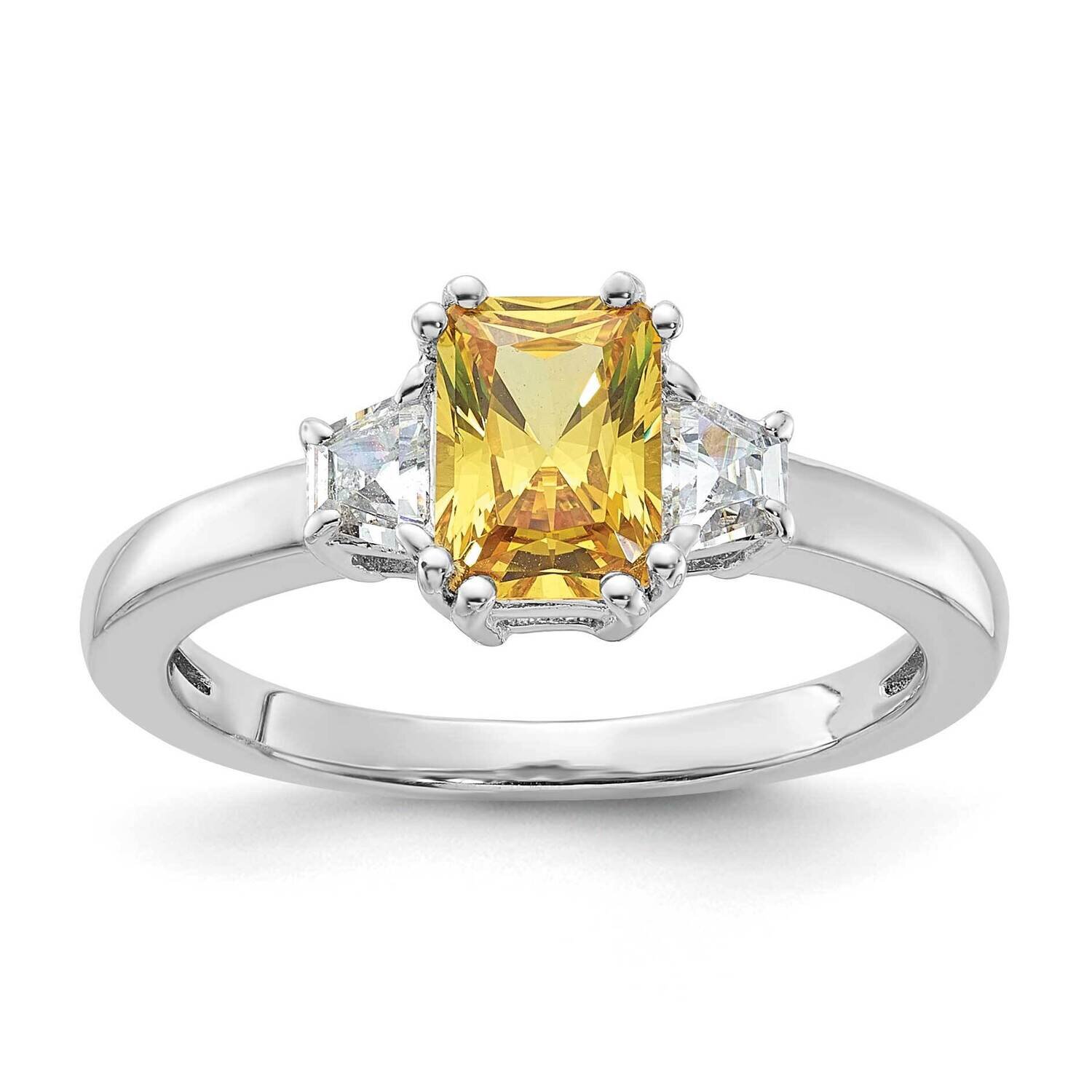 Diamonore 3 Stone Emerald-Cut Yellowith White Ring Sterling Silver Rhodium-plated RDS1905E/DAYWT-SSA-7