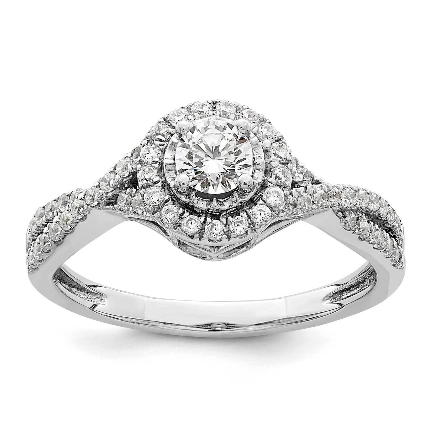 Si1/Si2, G H I, Halo Twist Design Complete Eng Ring 14k White Gold Lab Grown Diamond RM5742E-025-CW…