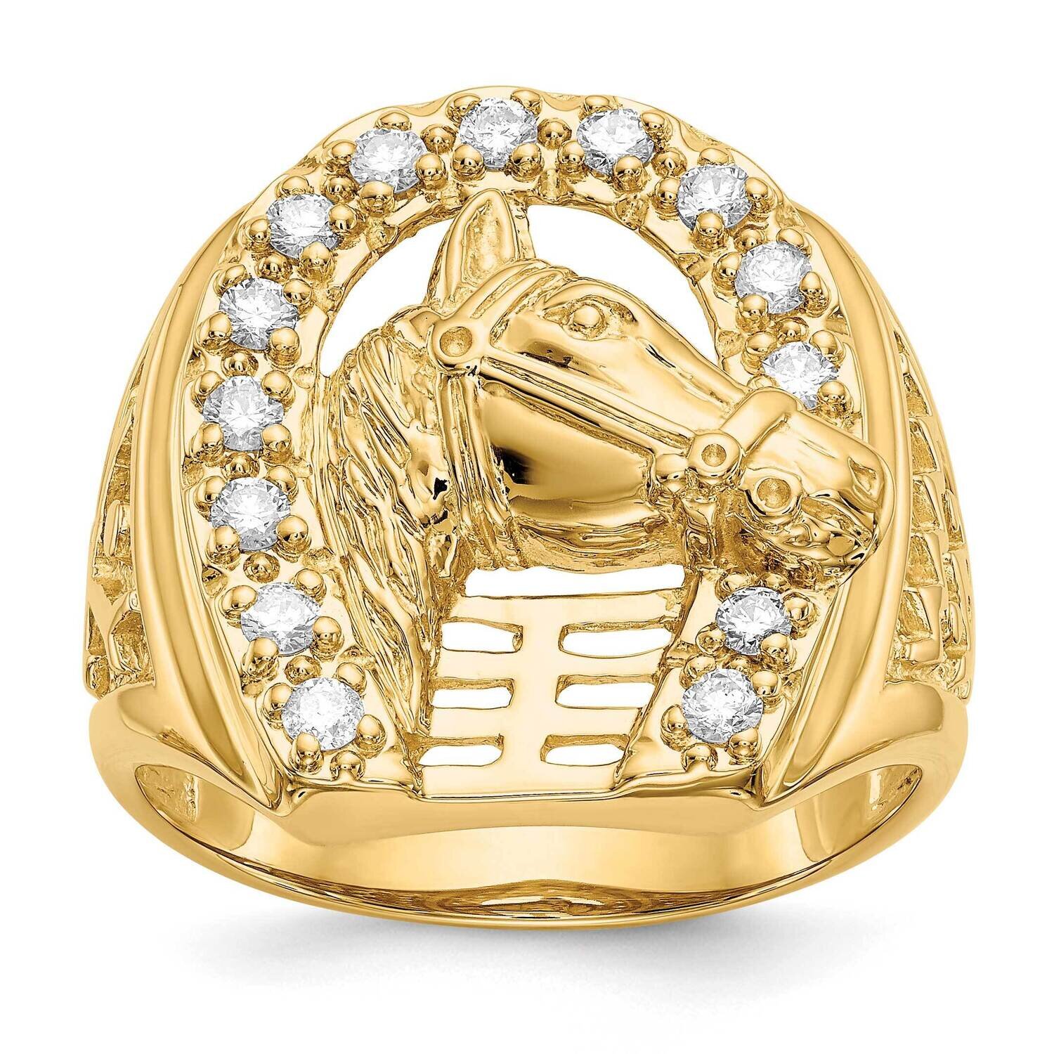 Si1/Si2, G H I, Horseshoe with Horse Mens Ring 14k Gold Lab Grown Diamond RM5837-050-10YLG