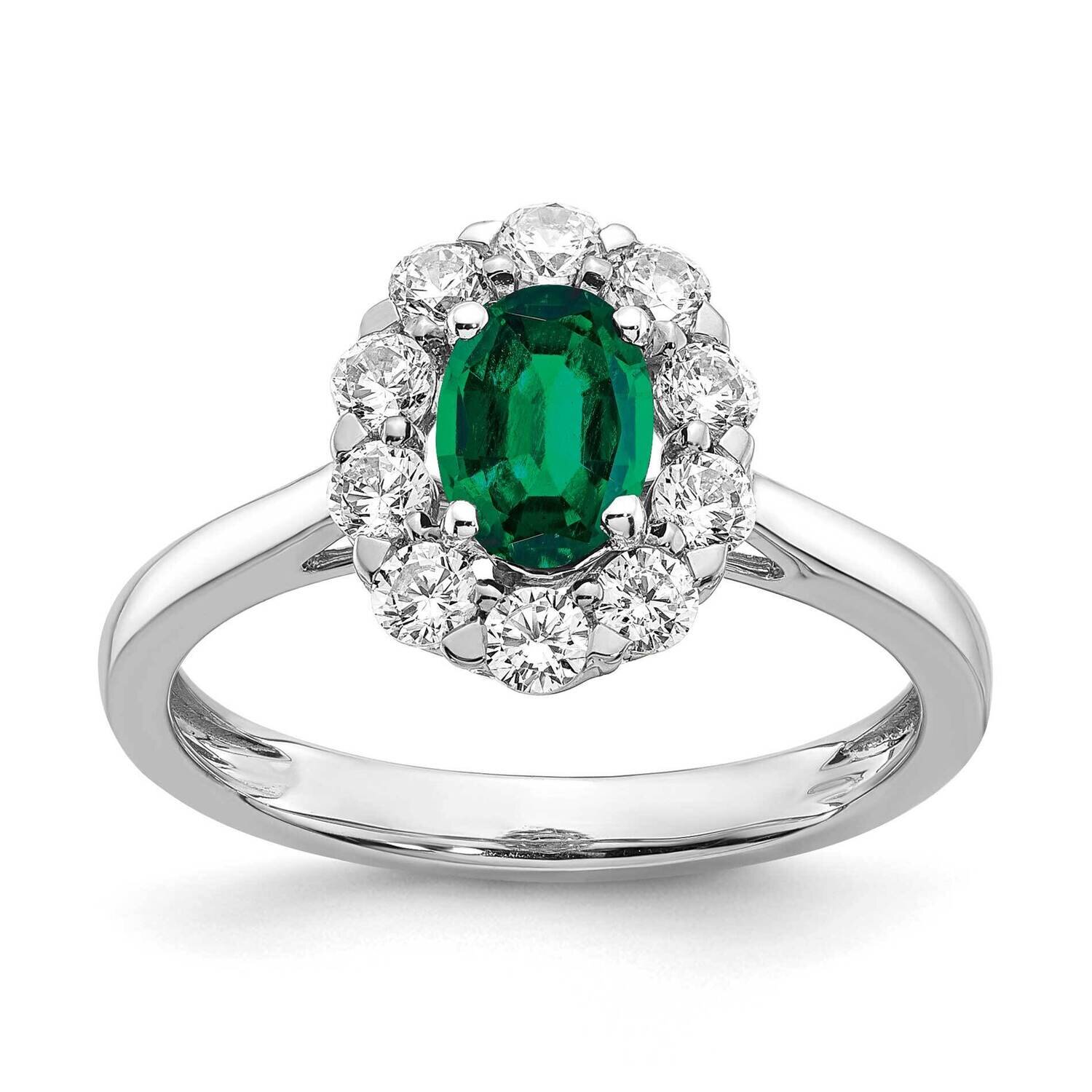 Cr. Oval Emerald &amp; Lab Grown Dias Fashion Ring 14k White Gold RM6990-CE-100-WALG, MPN: RM6990-CE-10…