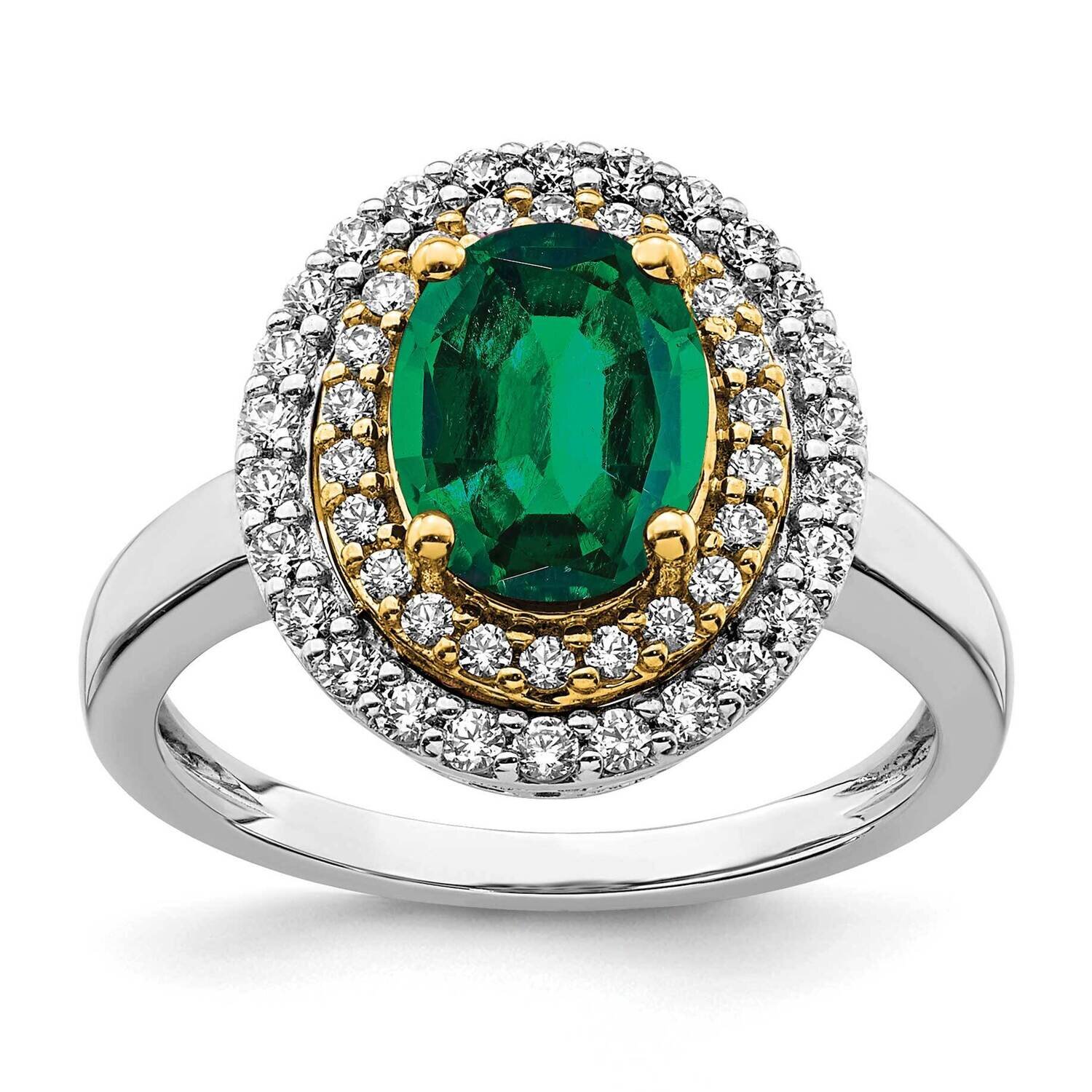 Created Emerald Ring 14k Two-tone Gold Lab Grown Diamond RM7500-CEM-050-WYLG, MPN: RM7500-CEM-050-W…