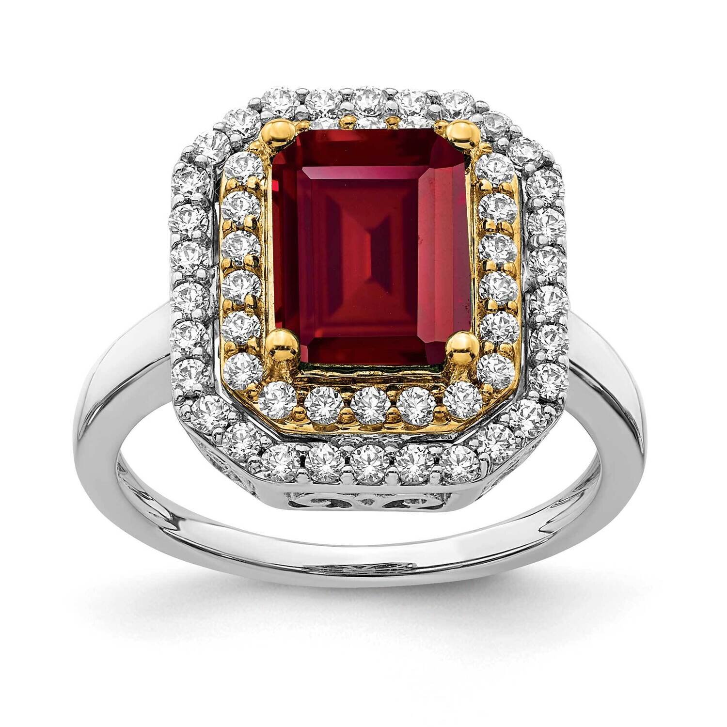 Created Ruby Ring 14k Two-tone Gold Lab Grown Diamond RM7504-CRU-062-WYLG