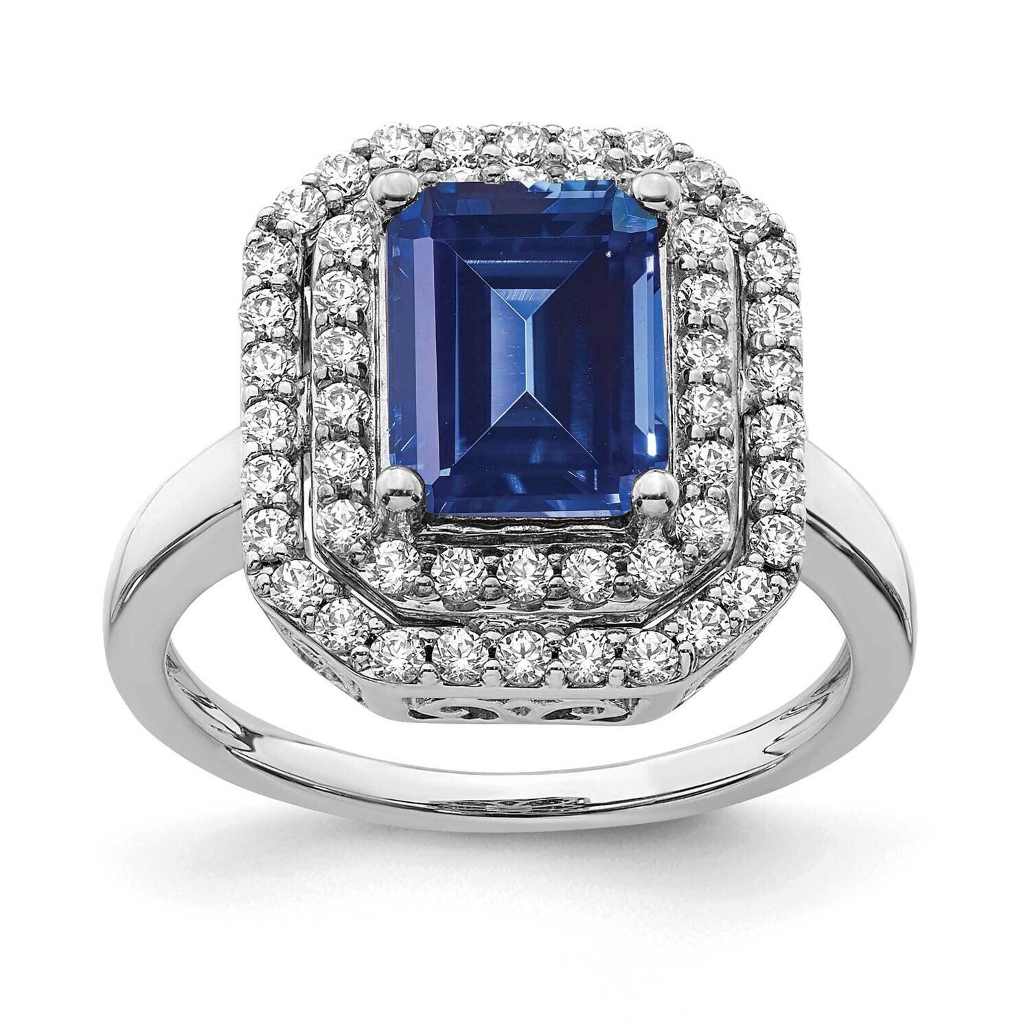 Created Blue Sapphire Ring 14k White Gold Lab Grown Diamond RM7504-CSA-062-WLG
