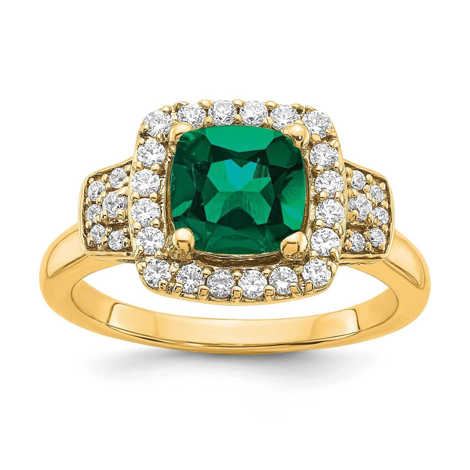 Si1/Si2, G H I, Lab Created Emerald Halo Ring 14k Gold Lab Grown Diamond RM7978-CEM-200-YLG, MPN: R…