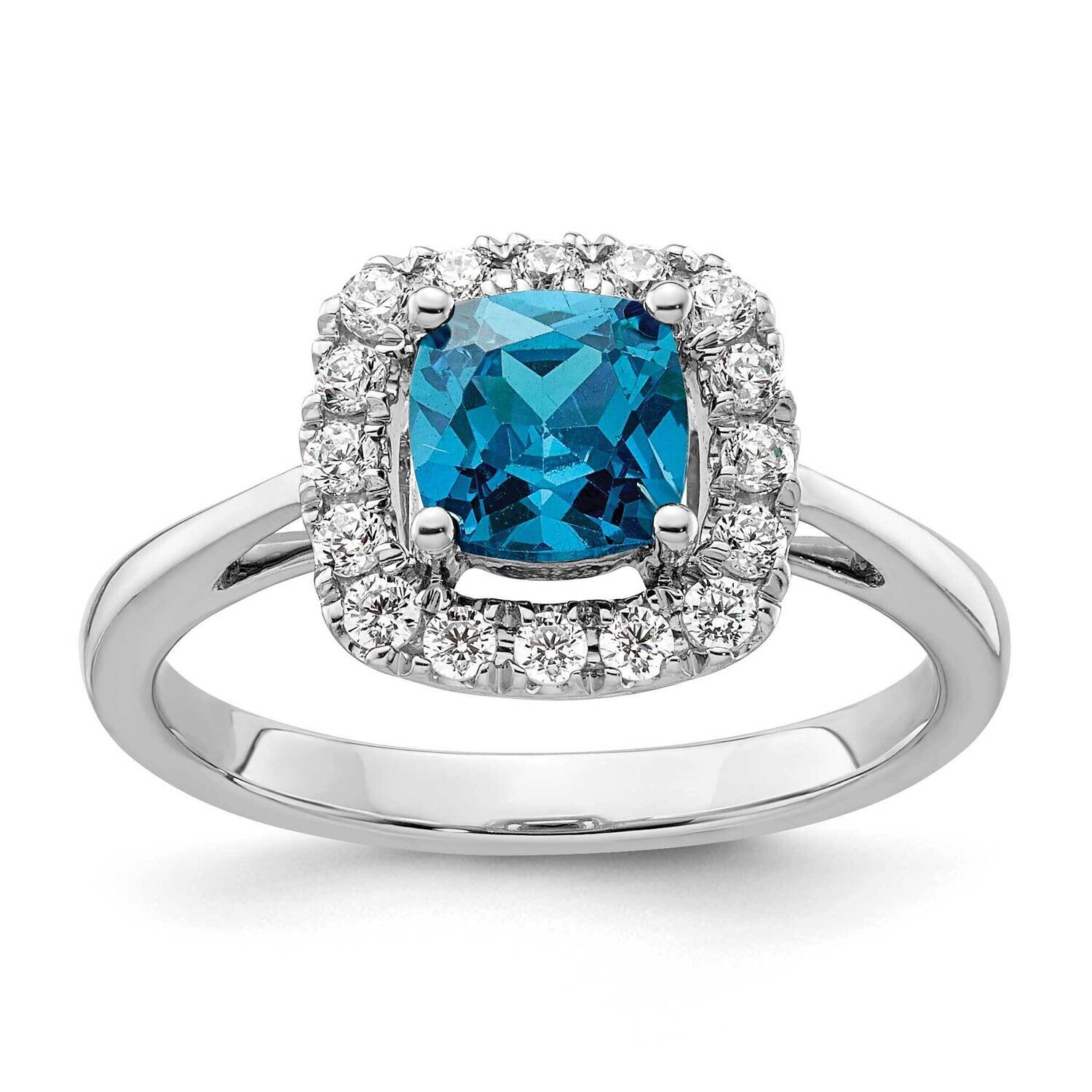 Blue Topaz Halo Ring 14k White Gold Lab Grown Diamond RM9037-BT-028-WLG
