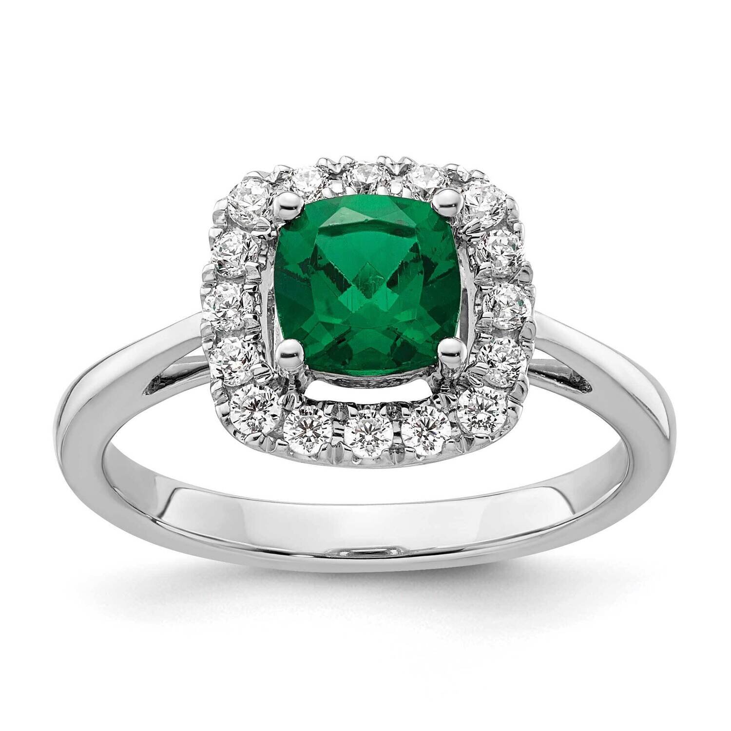 Created Emerald Halo Ring 14k White Gold Lab Grown Diamond RM9037-CEM-028-WLG, MPN: RM9037-CEM-028-…