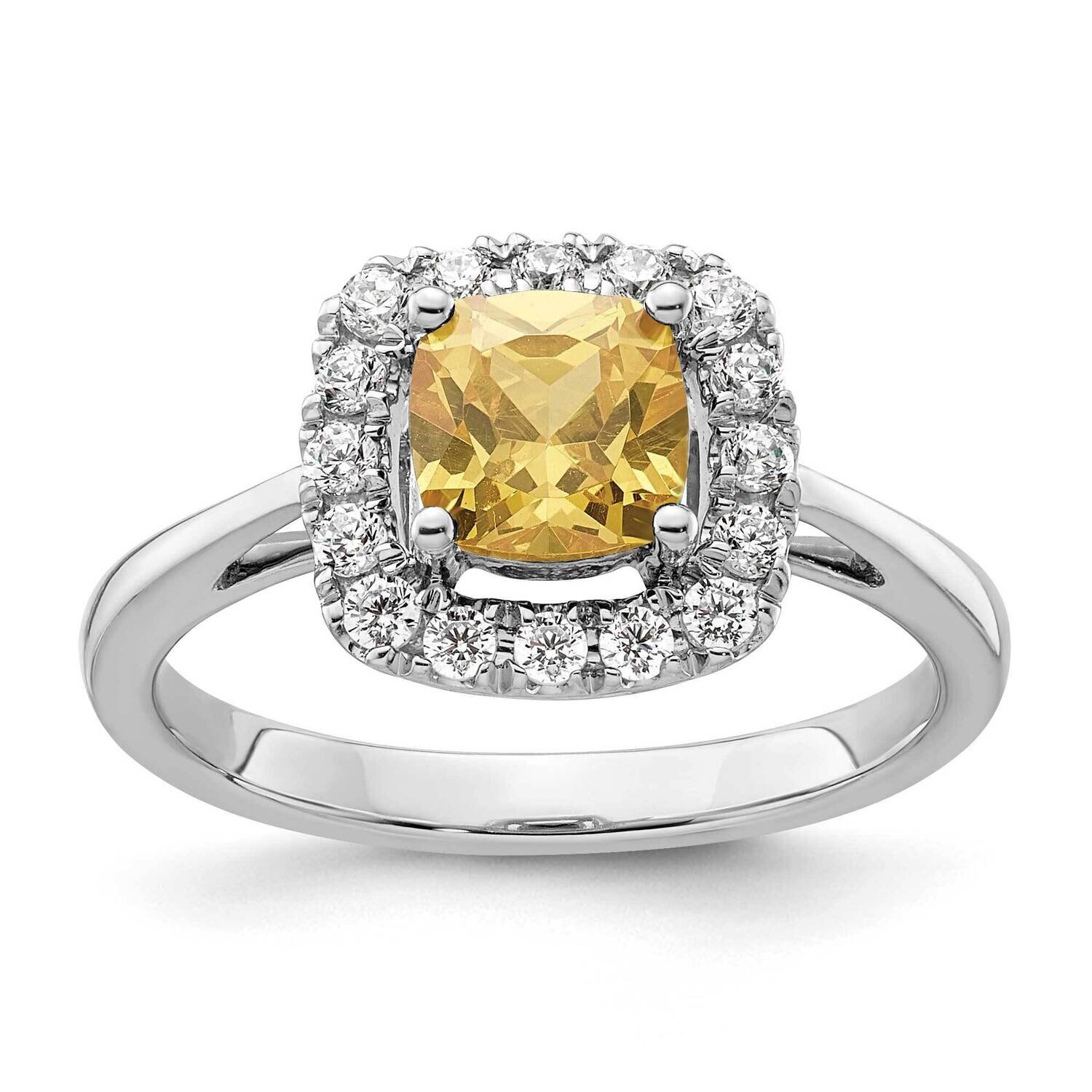 Citrine Halo Ring 14k White Gold Lab Grown Diamond RM9037-CI-028-WLG