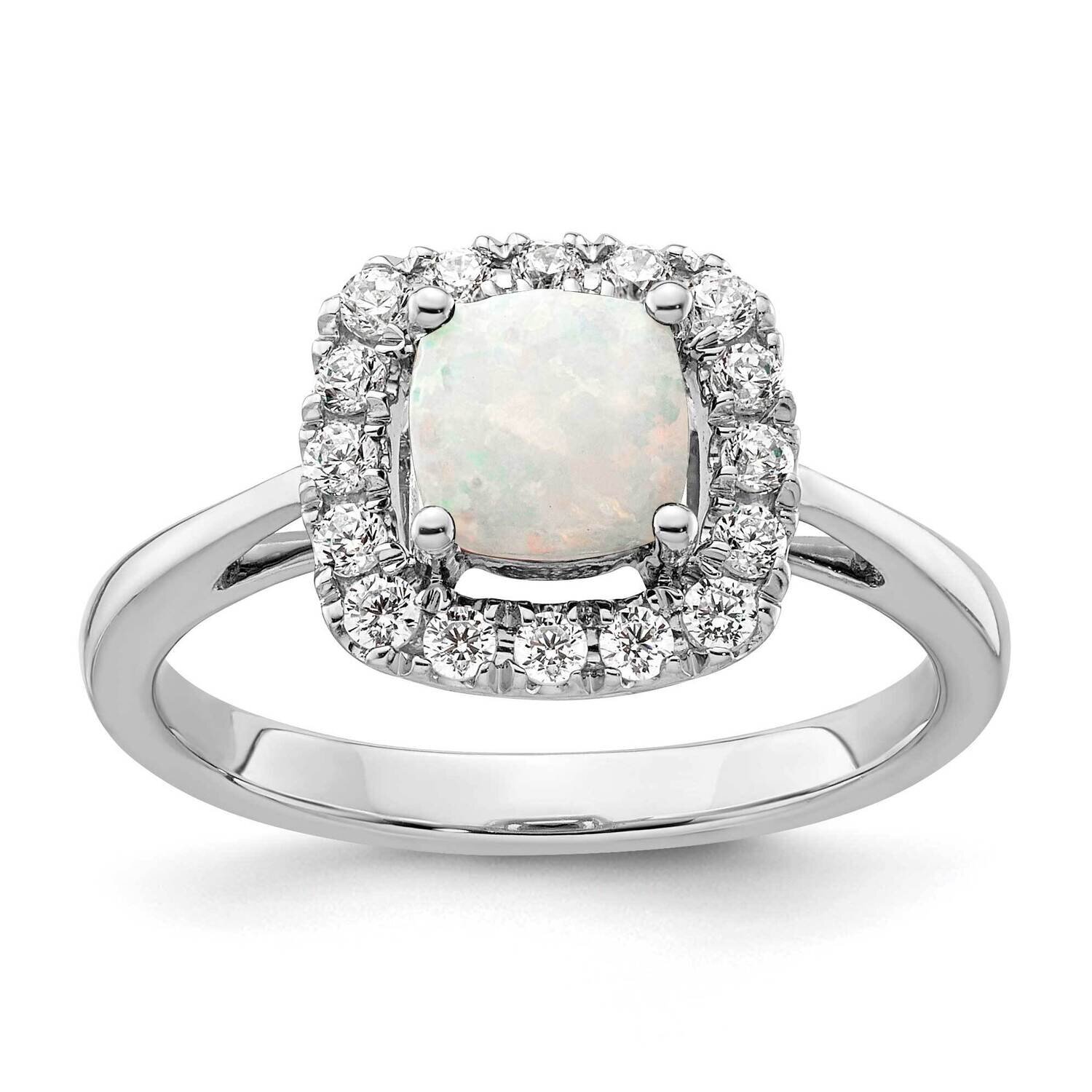 Opal Halo Ring 14k White Gold Lab Grown Diamond RM9037-COP-028-WLG