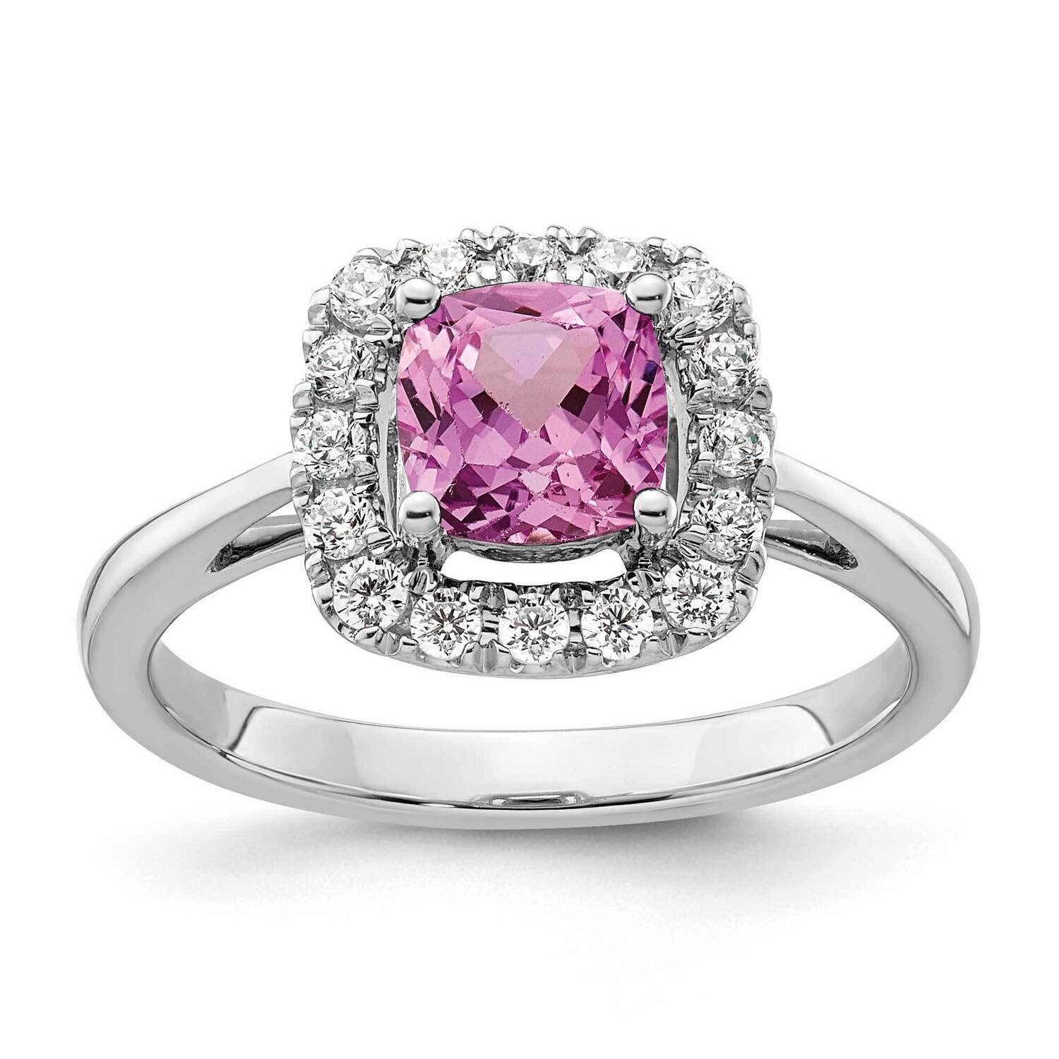 Created Pink Sapphire Halo Ring 14k White Gold Lab Grown Diamond RM9037-CPS-028-WLG