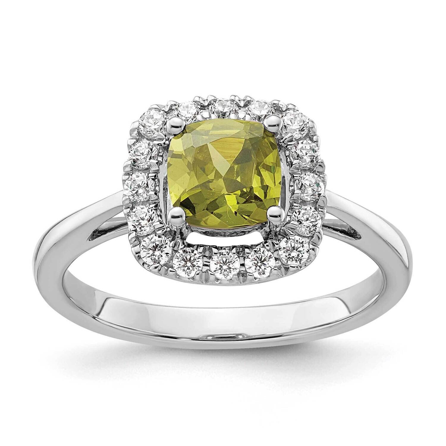 Peridot Halo Ring 14k White Gold Lab Grown Diamond RM9037-PE-028-WLG
