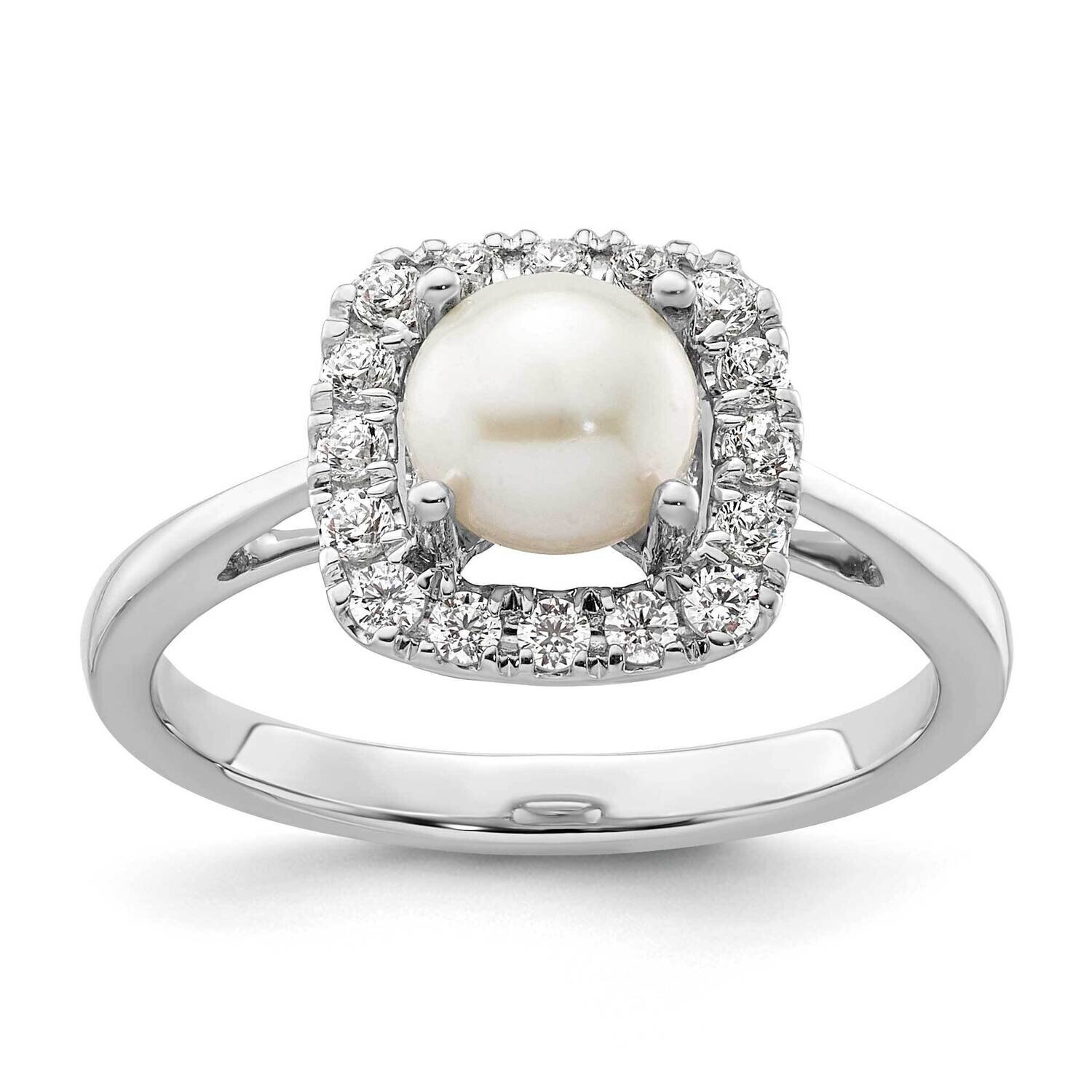 Pearl Halo Ring 14k White Gold Lab Grown Diamond RM9037-PL-028-WLG