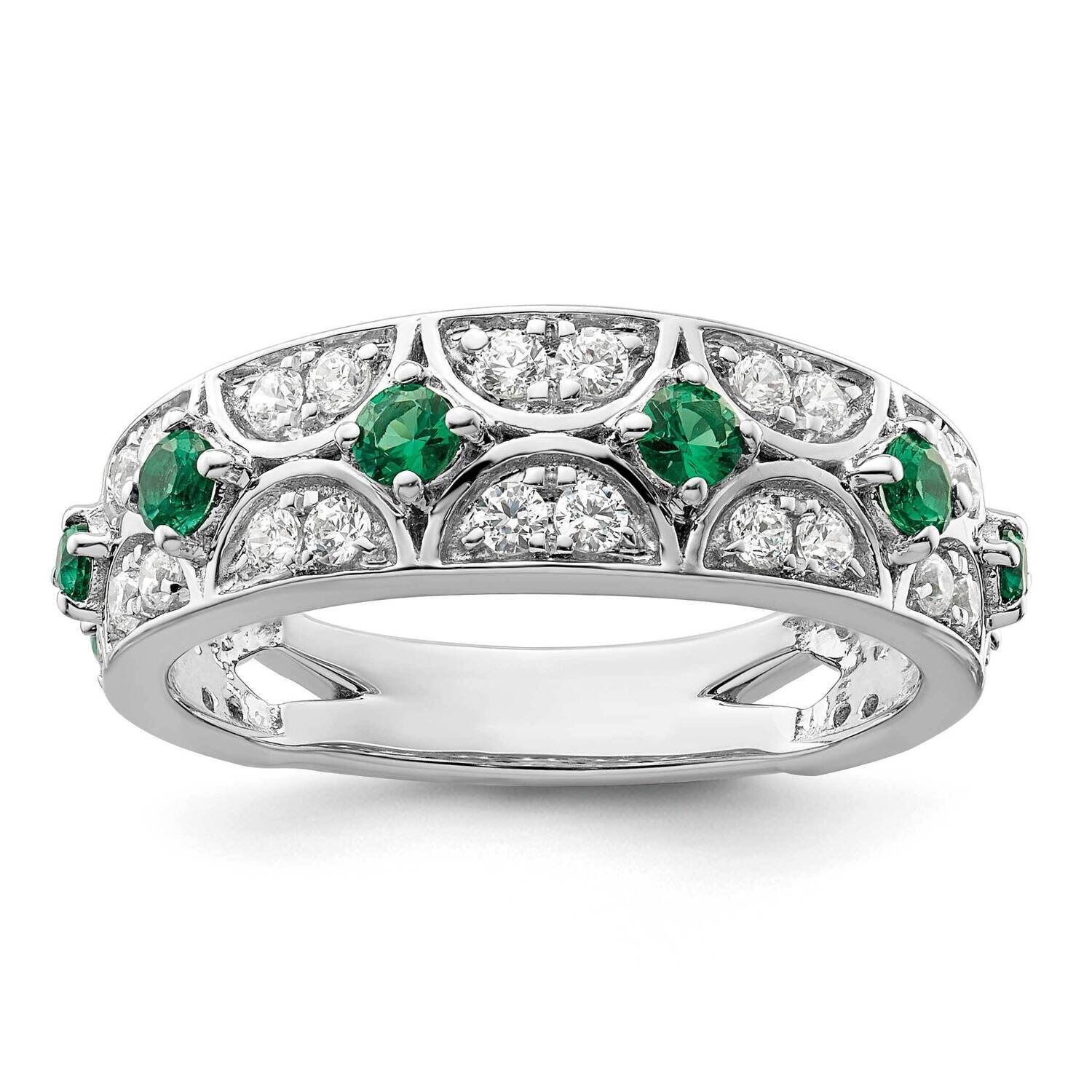 Cr Emerald and Lab Grown Diamond Si1/Si2, G H I, Ring 14k White Gold RM9154-CEM-048-7WLG