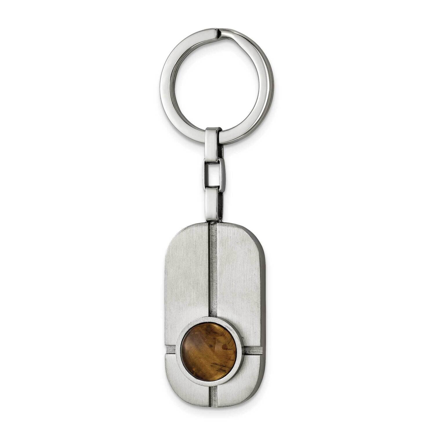 Polished with Tiger's Eye Key Ring Stainless Steel Brushed SRK169
