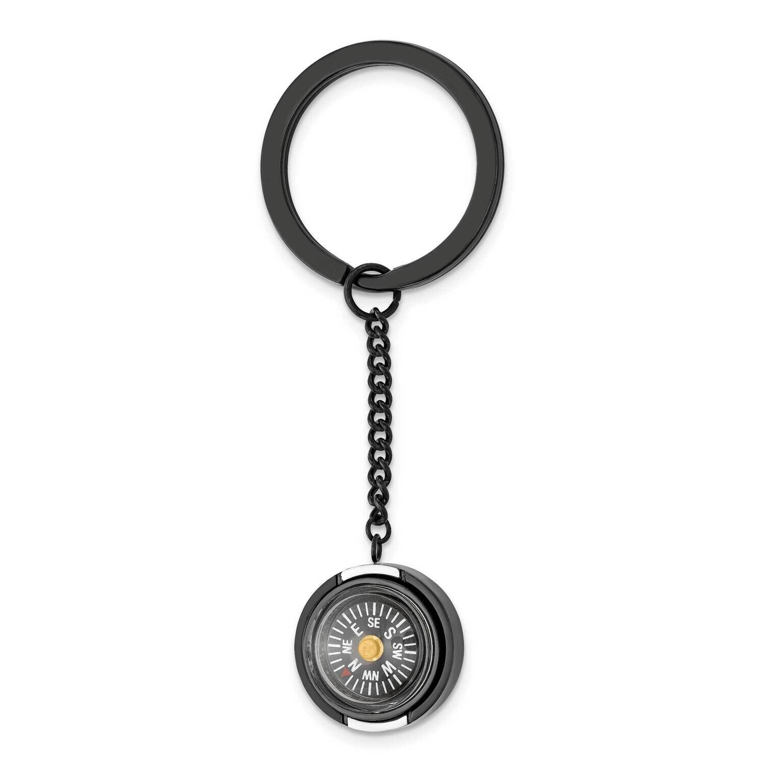Black Ip-Plated Functional Compass Key Ring Stainless Steel Polished SRK176