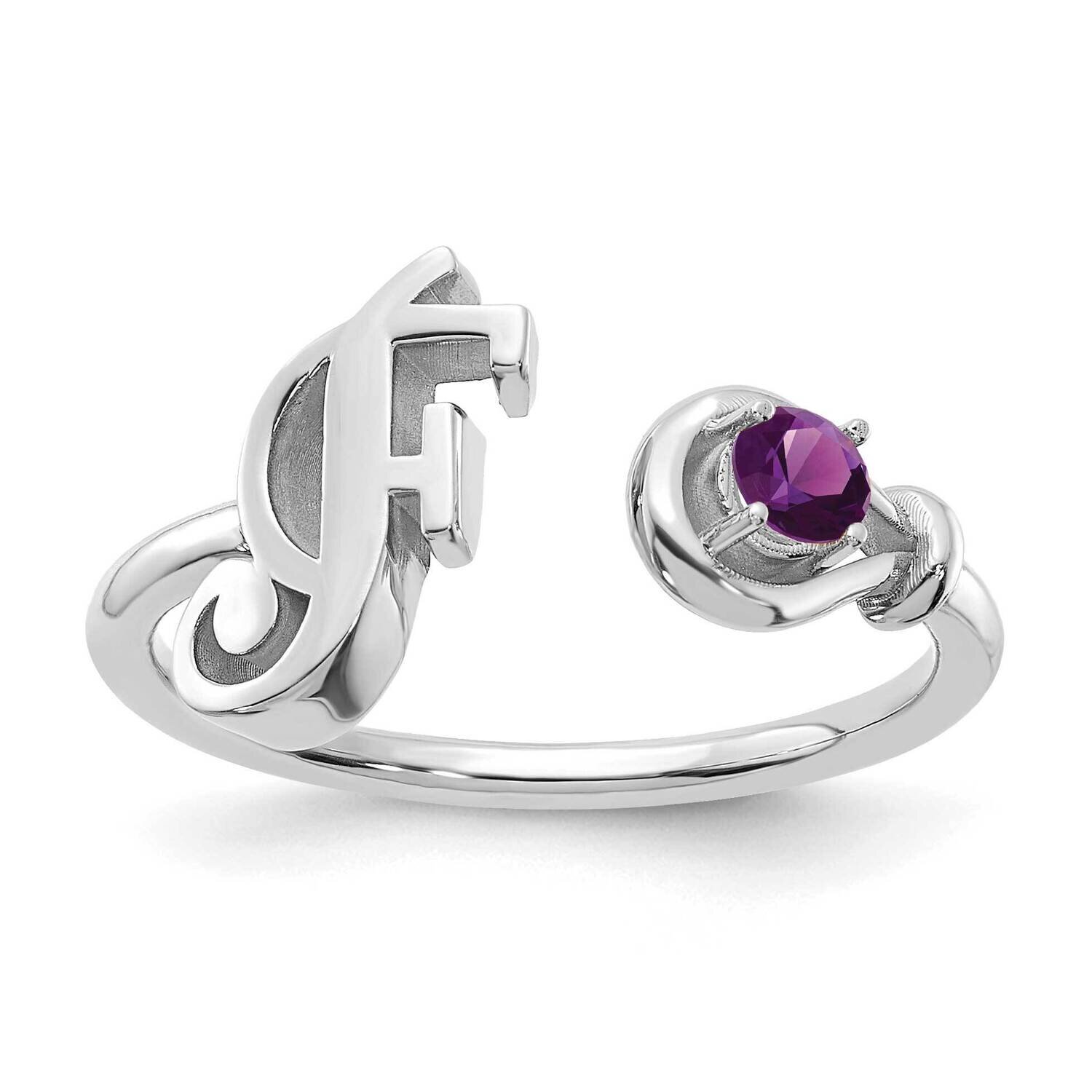 Letter F with Birthstone Ring Sterling Silver Rhodium-plated XNR81FSS