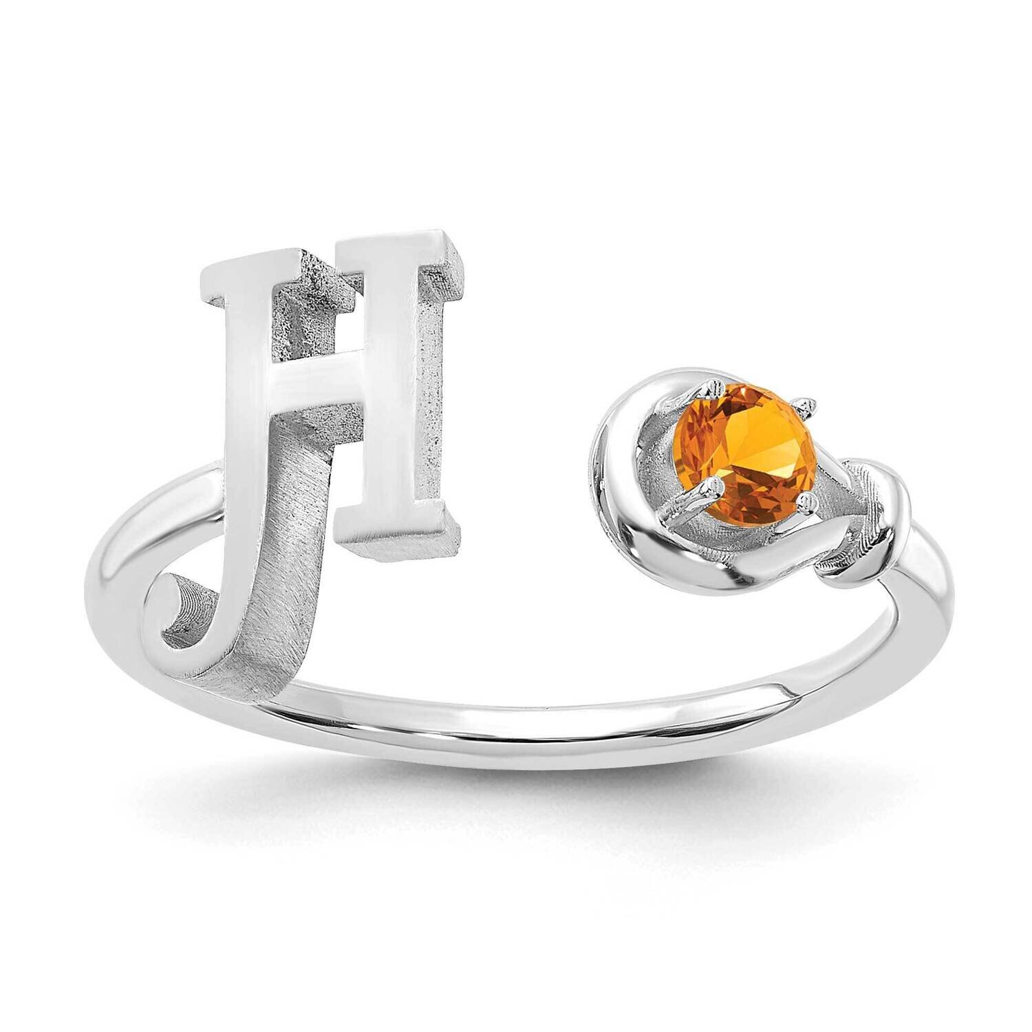 Letter H with Birthstone Ring Sterling Silver Rhodium-plated XNR81HSS
