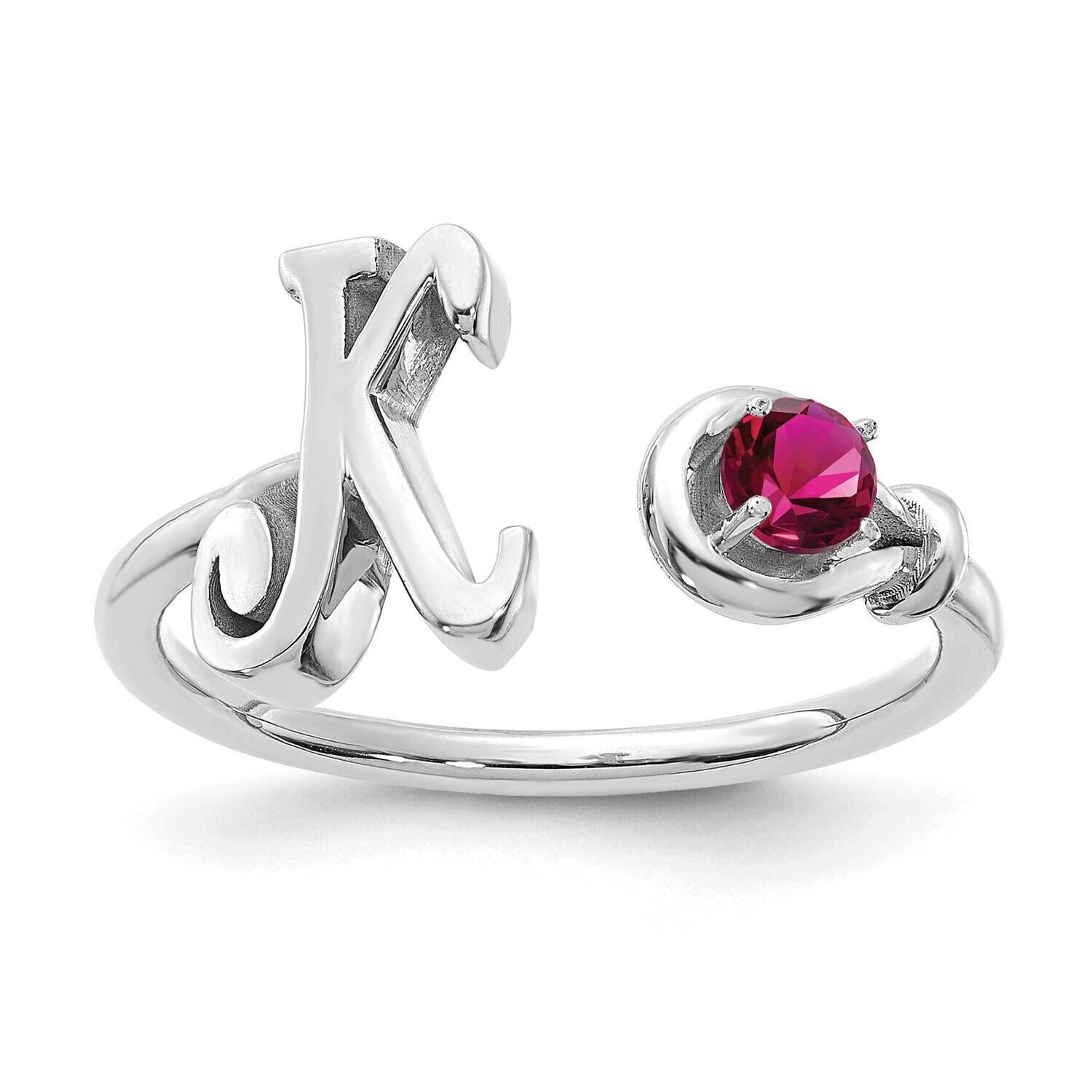 Letter K with Birthstone Ring Sterling Silver Rhodium-plated XNR81KSS