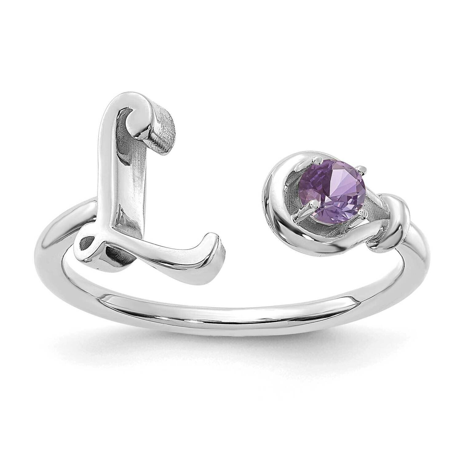 Letter L with Birthstone Ring Sterling Silver Rhodium-plated XNR81LSS