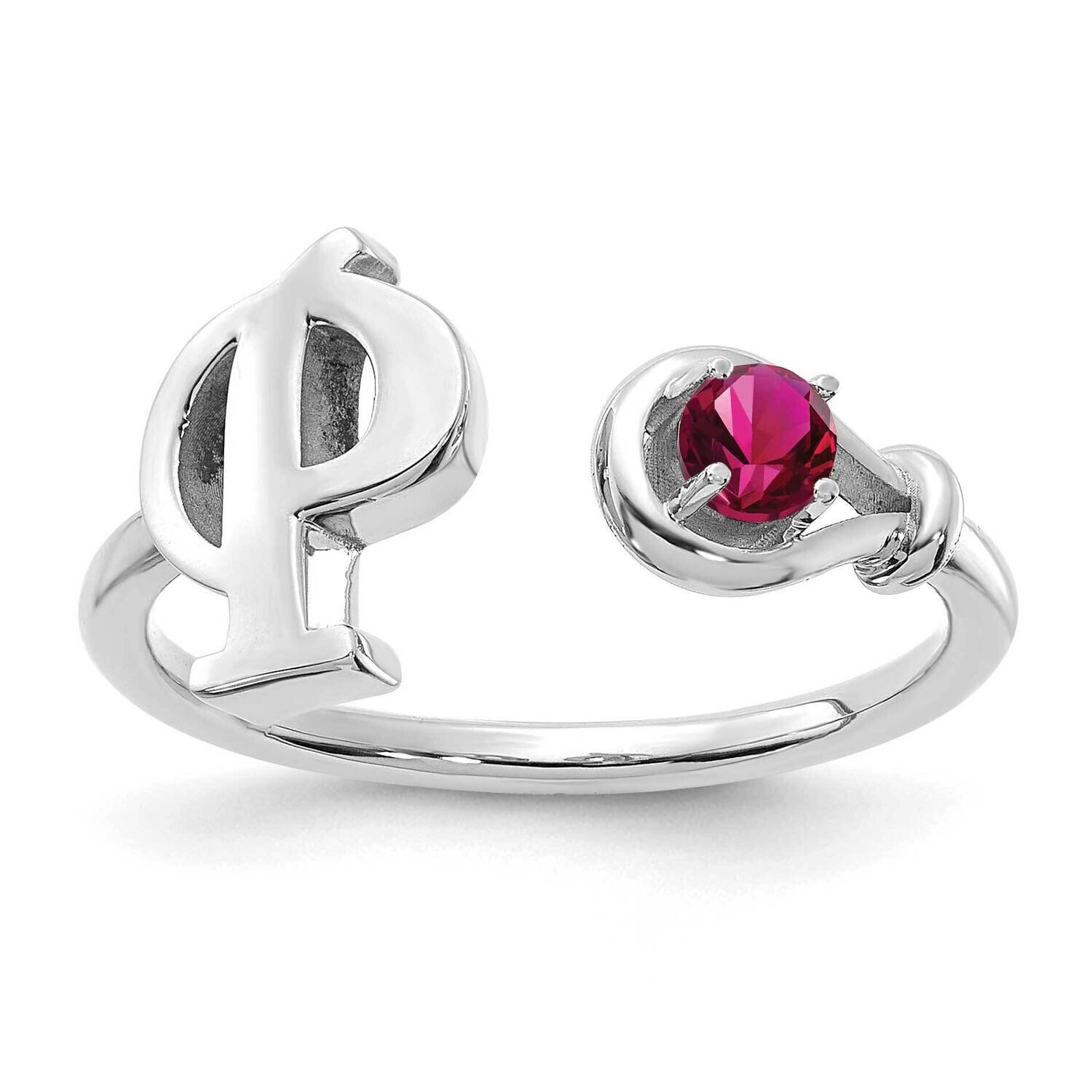 Letter P with Birthstone Ring Sterling Silver Rhodium-plated XNR81PSS