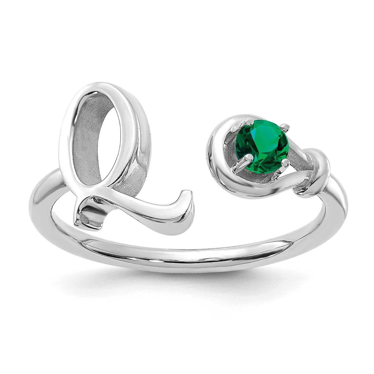 Letter Q with Birthstone Ring Sterling Silver Rhodium-plated XNR81QSS