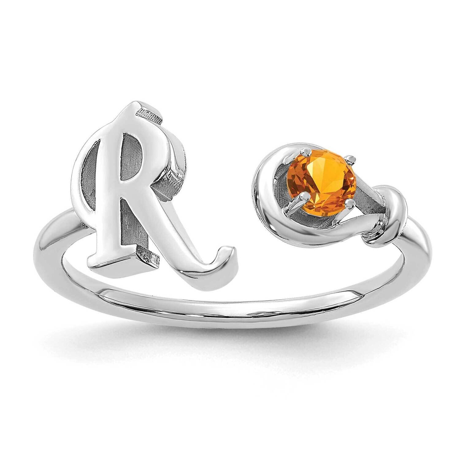 Letter R with Birthstone Ring Sterling Silver Rhodium-plated XNR81RSS