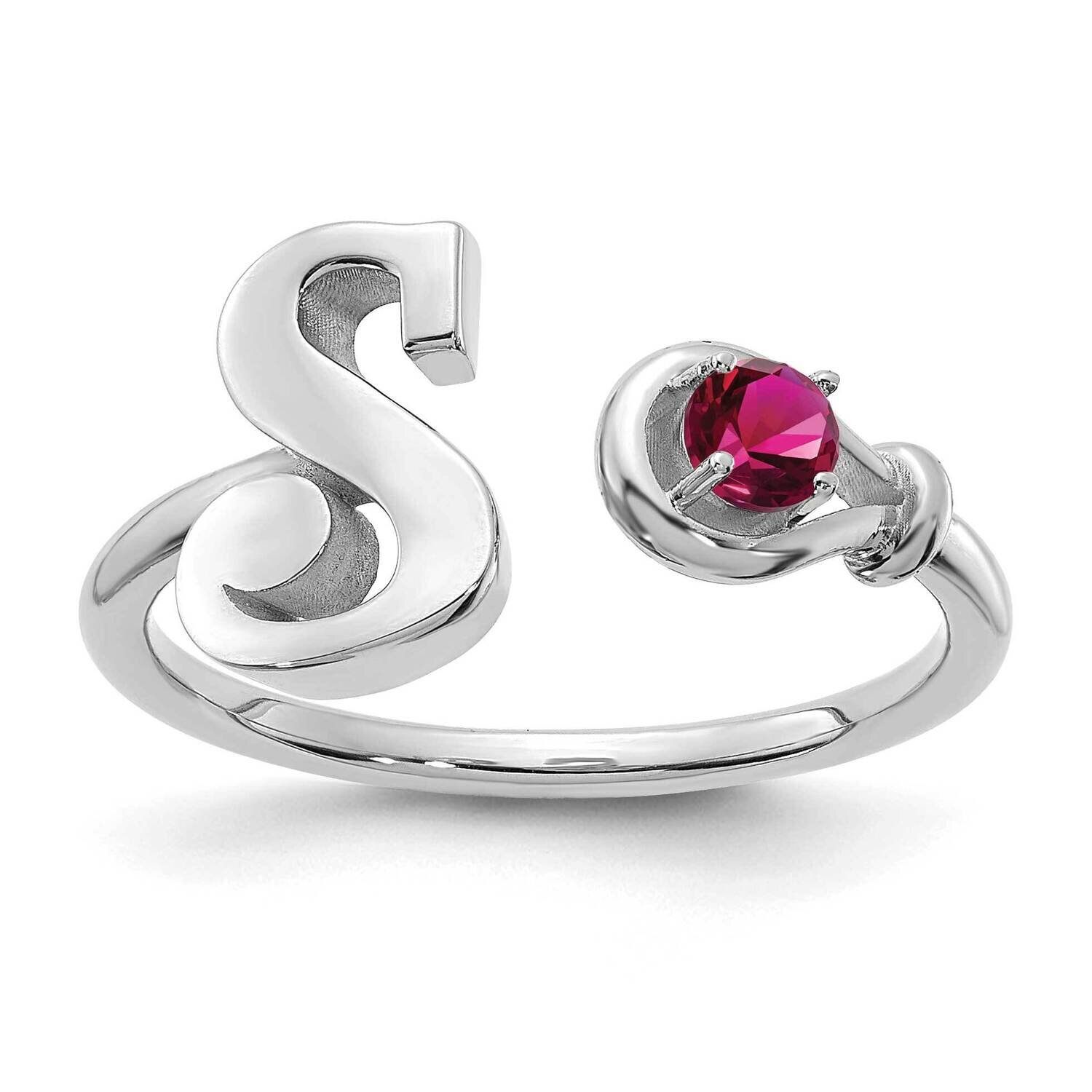 Letter S with Birthstone Ring Sterling Silver Rhodium-plated XNR81SSS