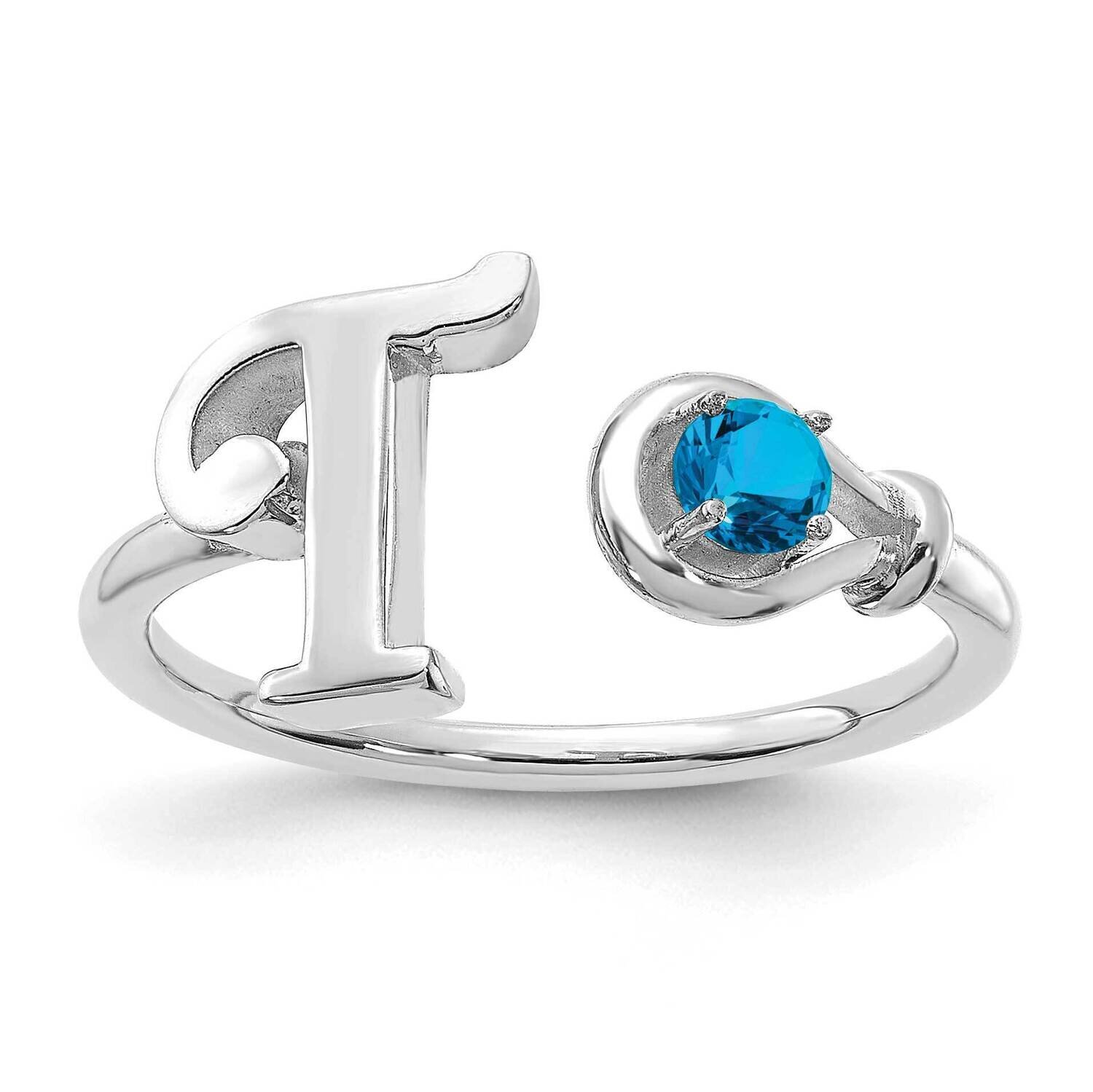 Letter T with Birthstone Rings Sterling Silver Rhodium-plated XNR81TSS