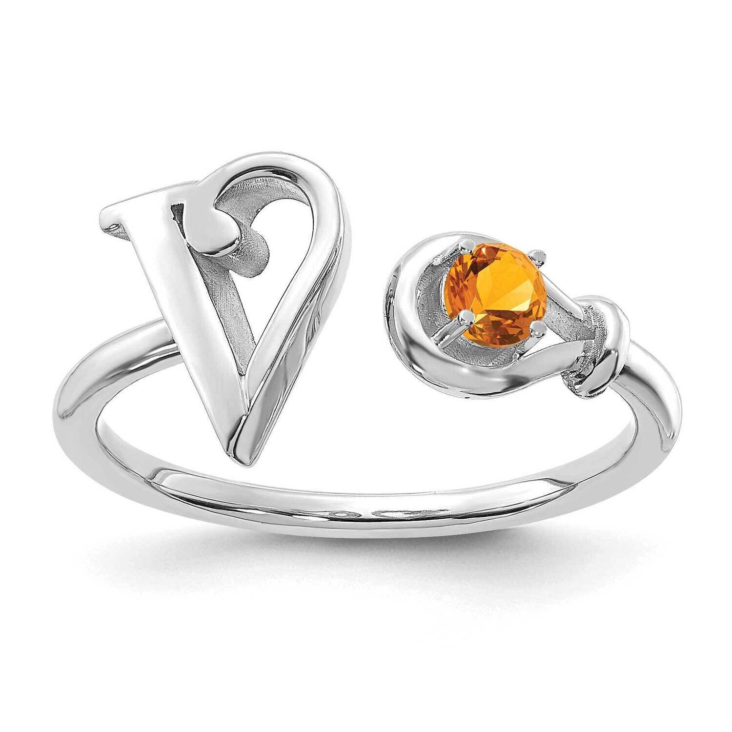 Letter V with Birthstone Ring Sterling Silver Rhodium-plated XNR81VSS